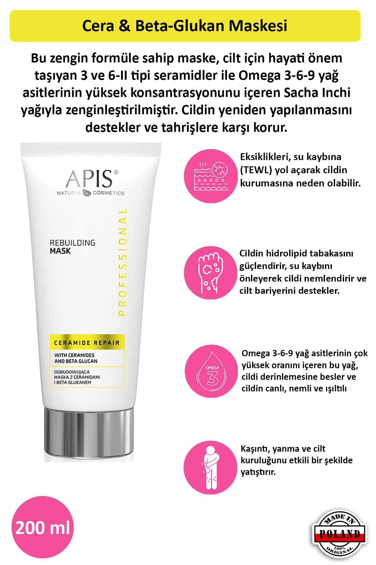 Apis Natural Cosmetics Cera & Beta-Glukan Maskesi - 200 Ml