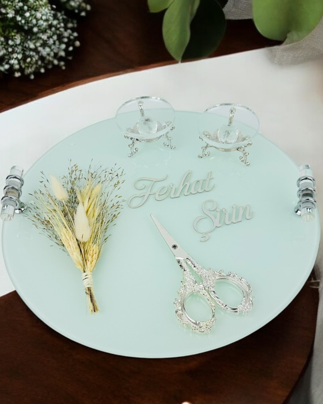 Cyzhome Cherish Gümüş Beyaz Söz Nişan Tepsisi