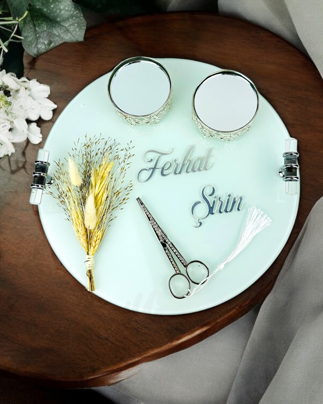 Cyzhome Cherish Gümüş Beyaz Söz Nişan Tepsisi