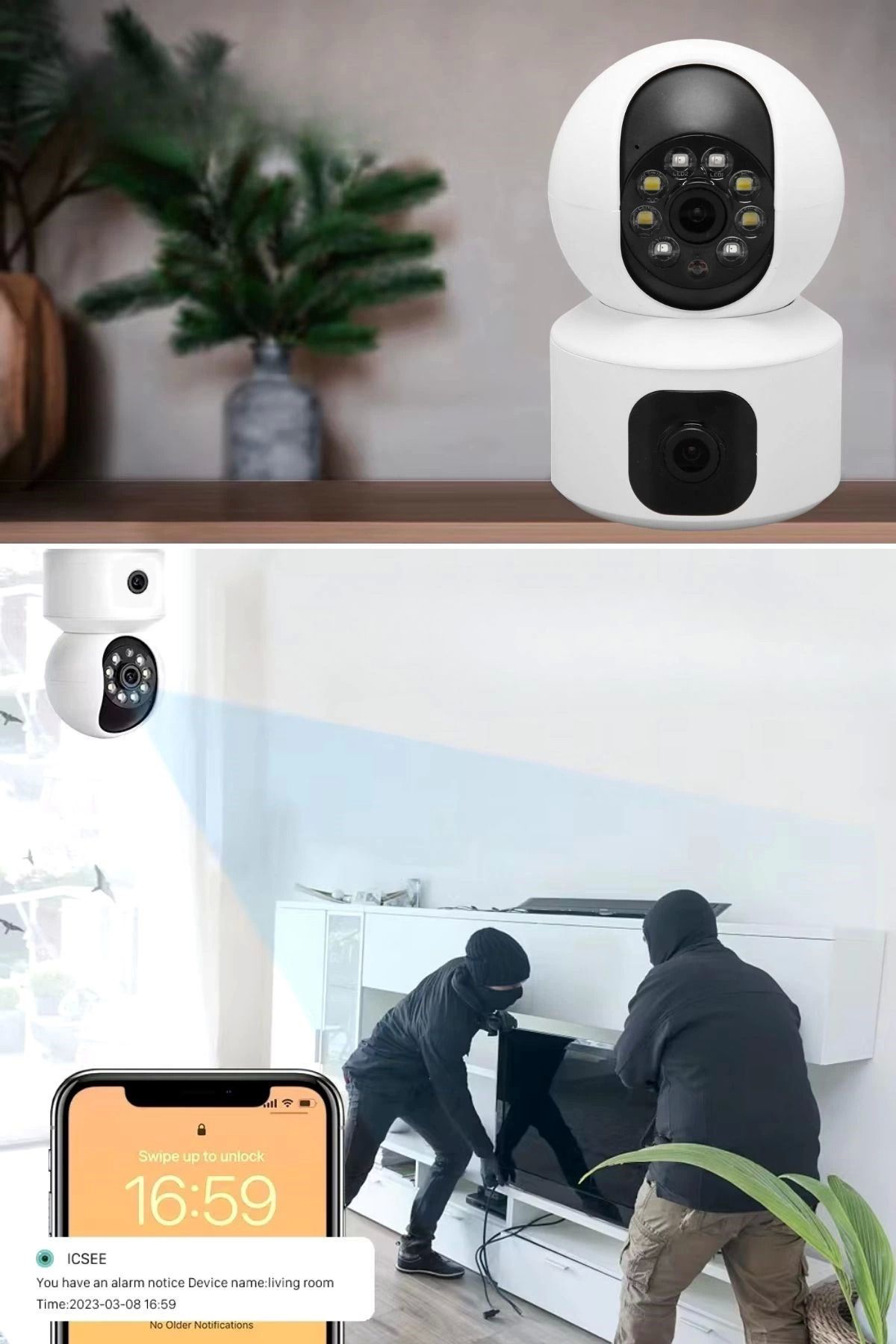 Yusuftex Çift Kamerali Wifi Bağlantili Gece Görüşlü Ev Tipi Güvenlik Kamer