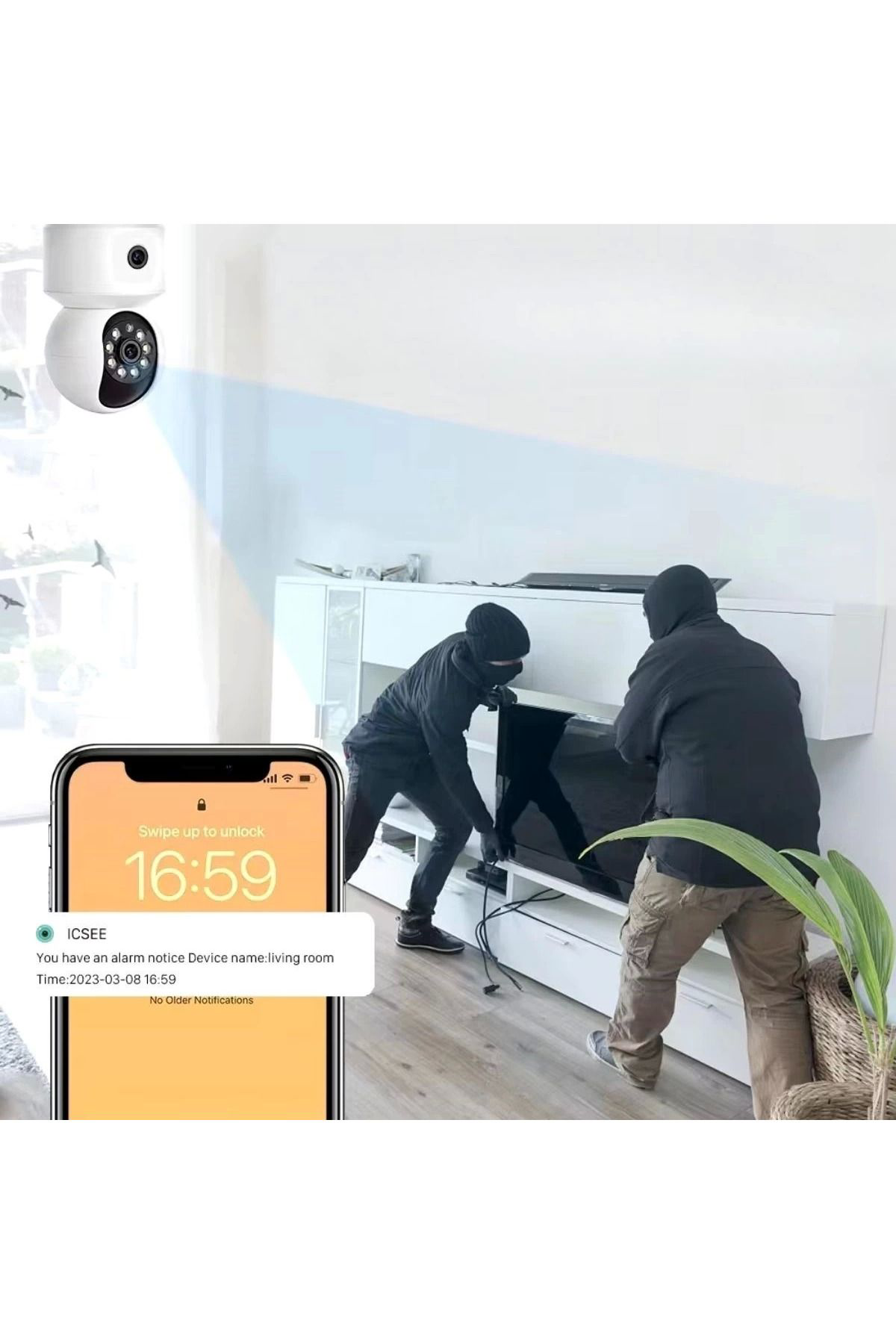Yusuftex Çift Kamerali Wifi Bağlantili Gece Görüşlü Ev Tipi Güvenlik Kamer