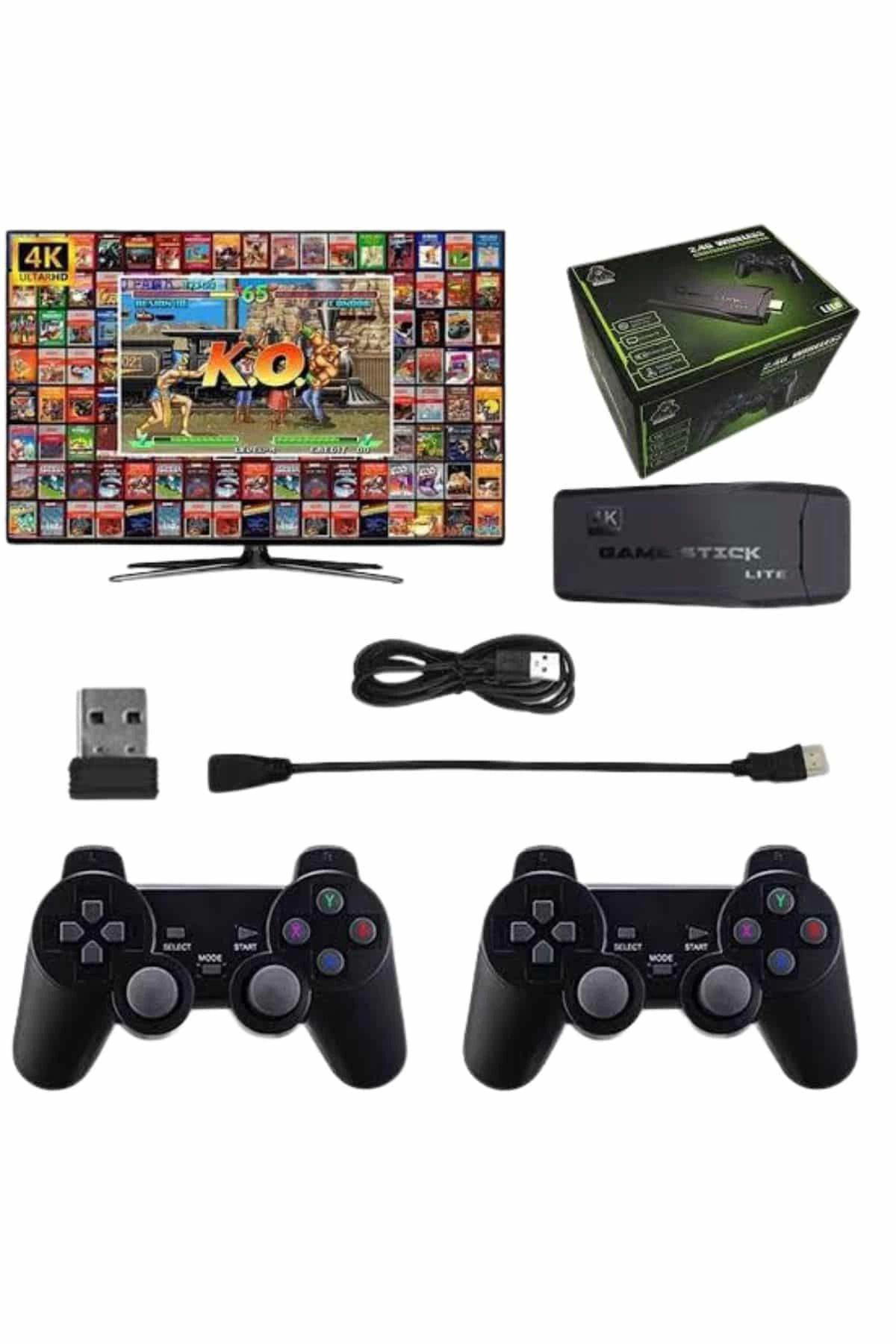 Yusuftex Çift Kollu 2.4G Kablosuz Retro 4K Game Stick 3500 Oyun Atari Hd G