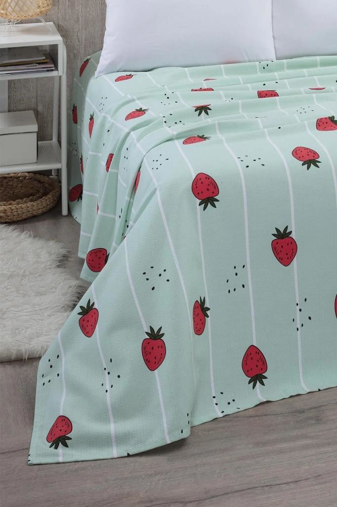 Mulberry Çilek Desenli Tek Kişilik Pike Yatak Örtüsü 170 X 230