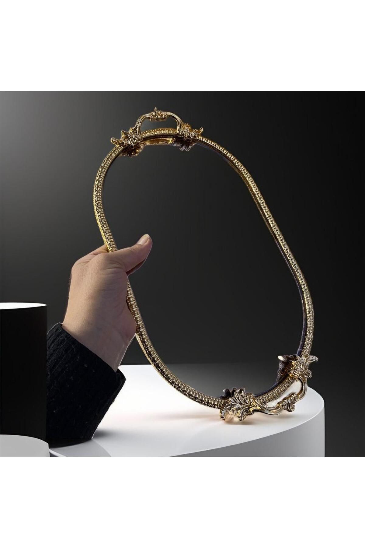 Elif Aksesuar Çirağan Ayaksiz Aynali Oval Sunum Tepsisi 35Cm