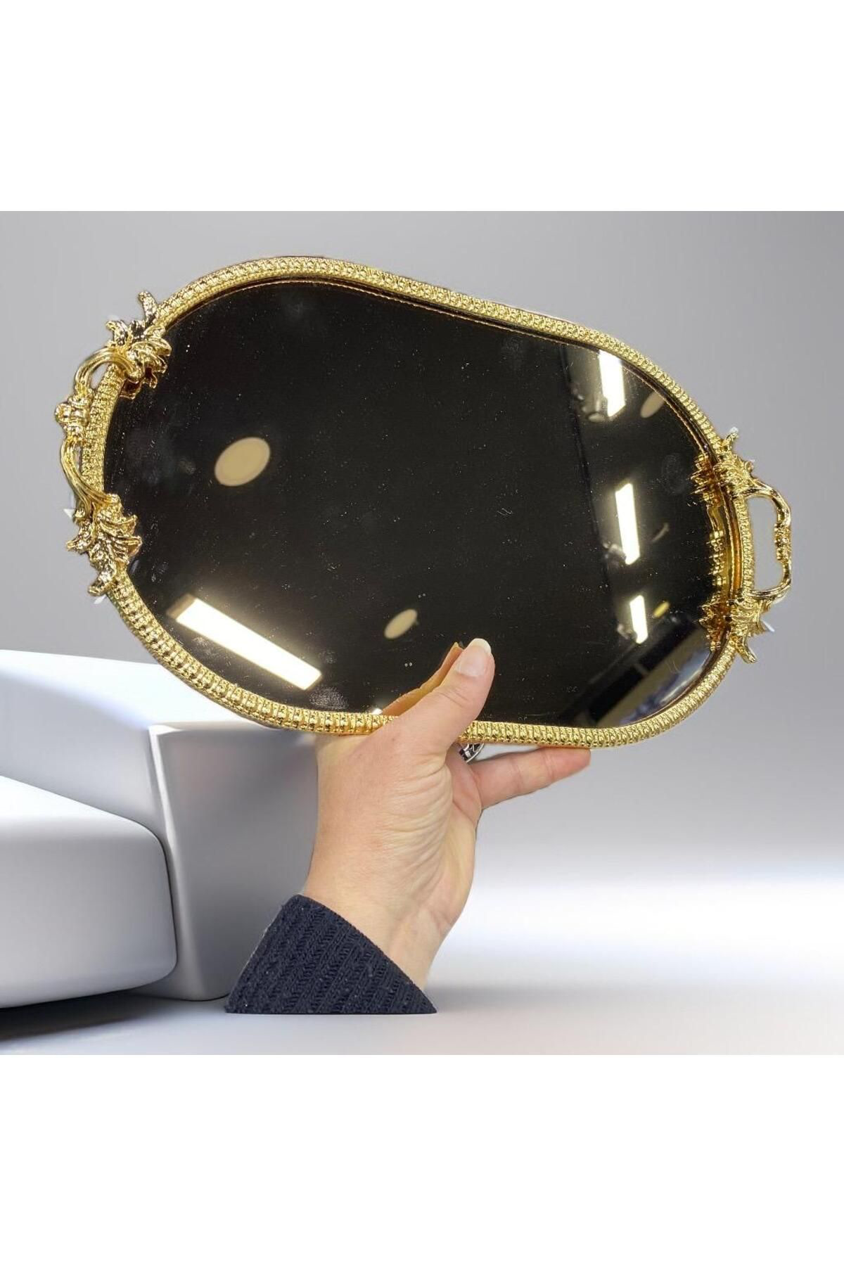 Elif Aksesuar Çirağan Ayaksiz Aynali Oval Sunum Tepsisi 35Cm