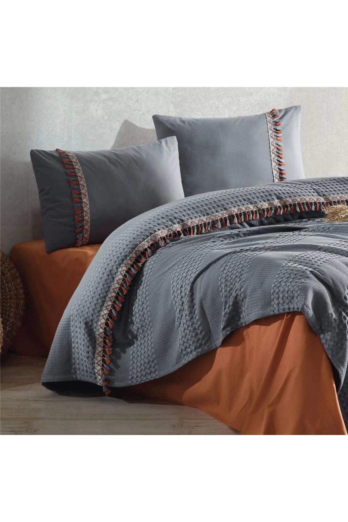 Yusuftex Clasy Pike Takimi Çift Kişilik Bohemline V1 Gri