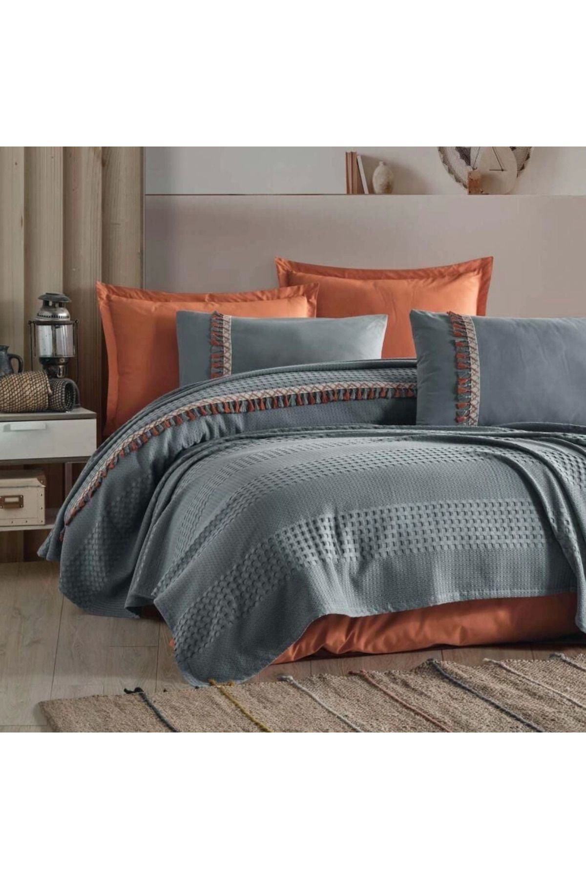 Yusuftex Clasy Pike Takimi Çift Kişilik Bohemline V1 Gri