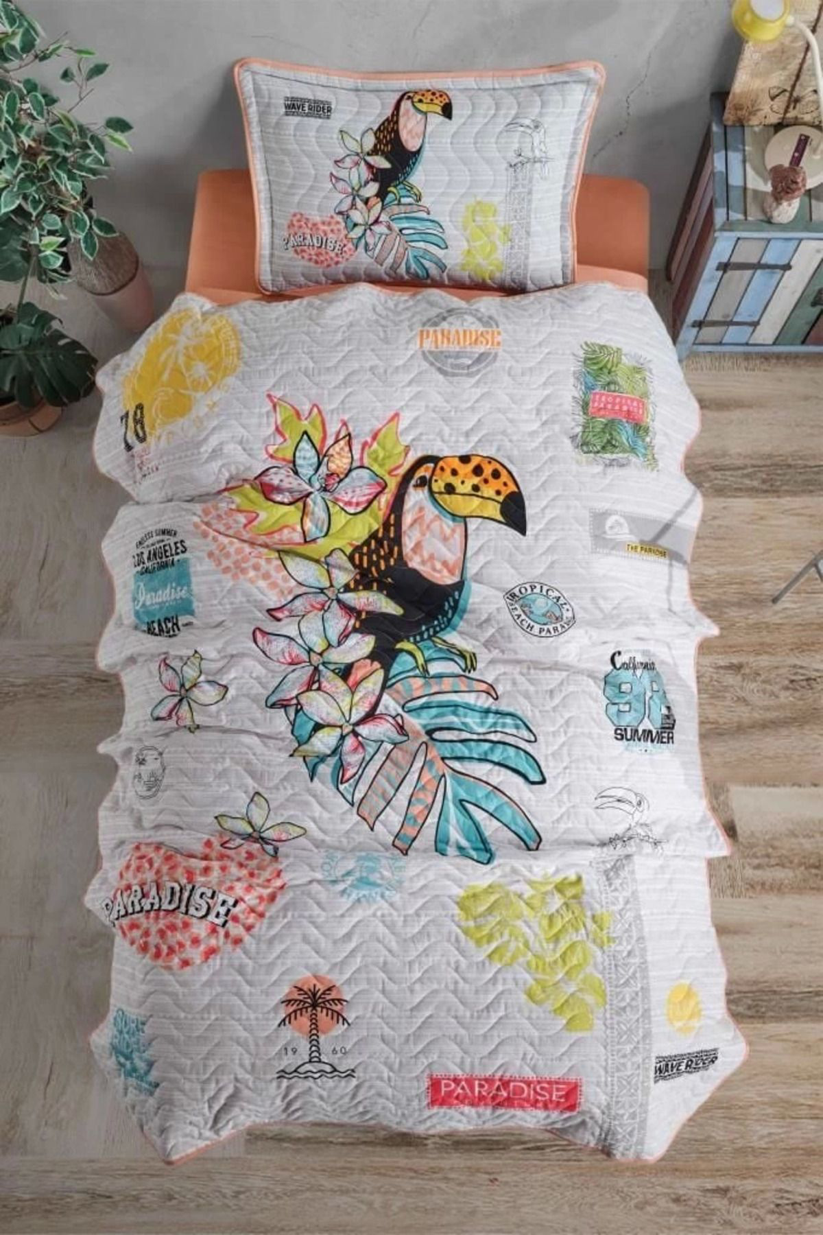 Yusuftex Clasy Tek Kişilik Yatak Örtüsü Paradise V1 Somon