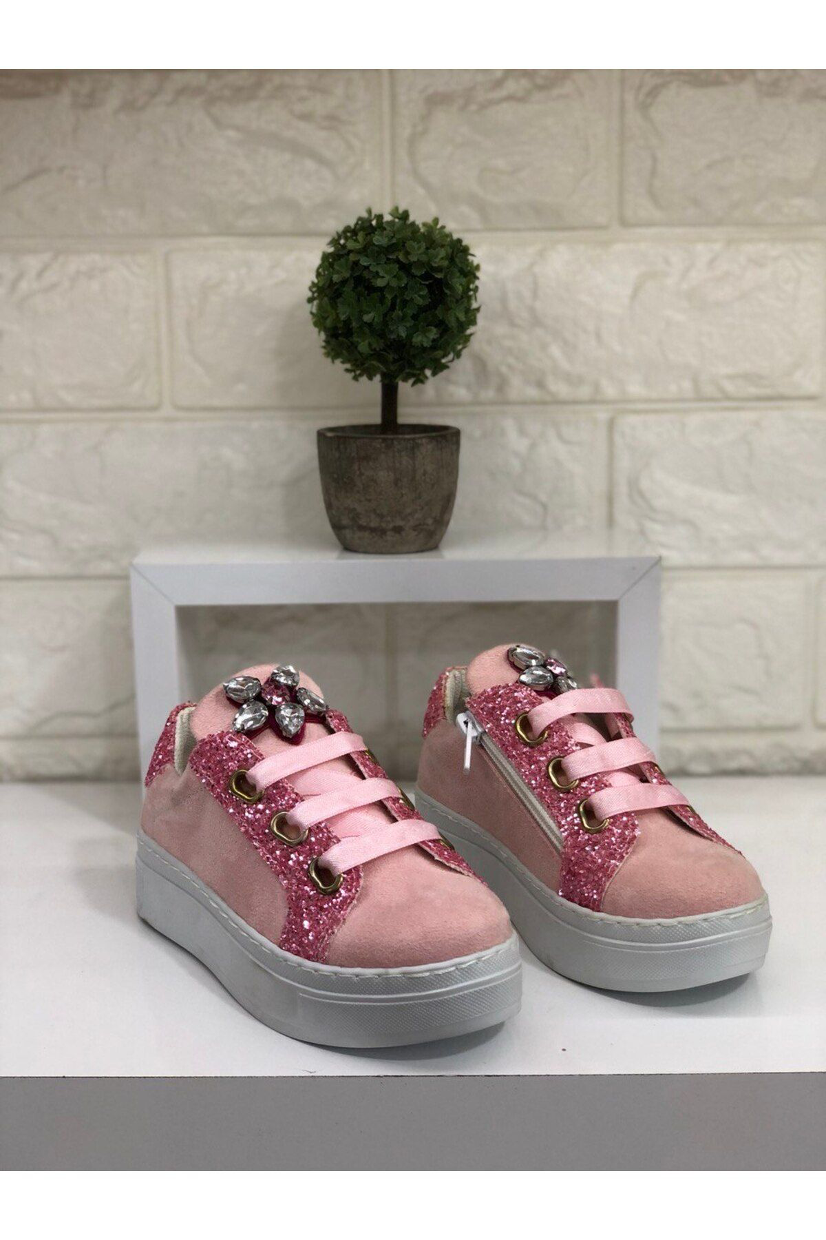 Cihanshoes Çocuk Pudra Simli Bağcikli Ayakkabi
