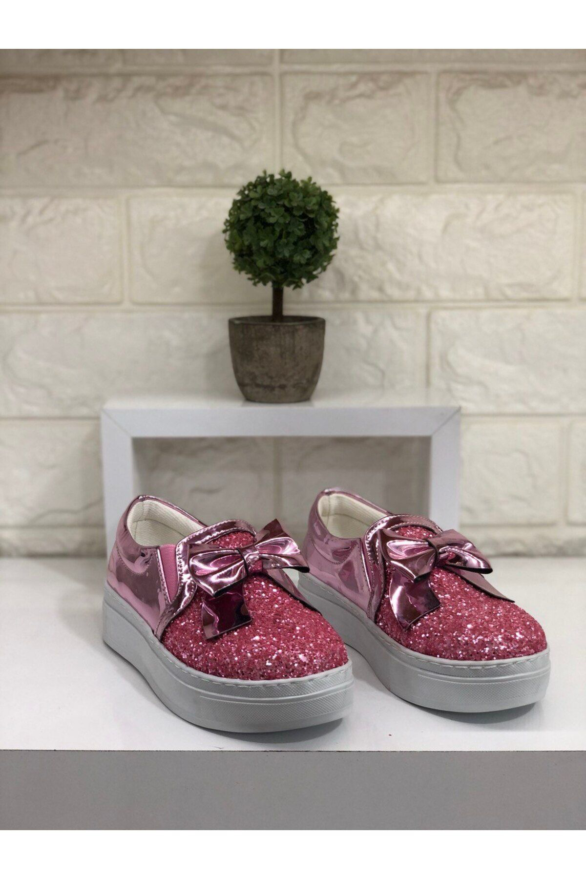 Cihanshoes Çocuk Pudra Simli Bağcikli Ayakkabi
