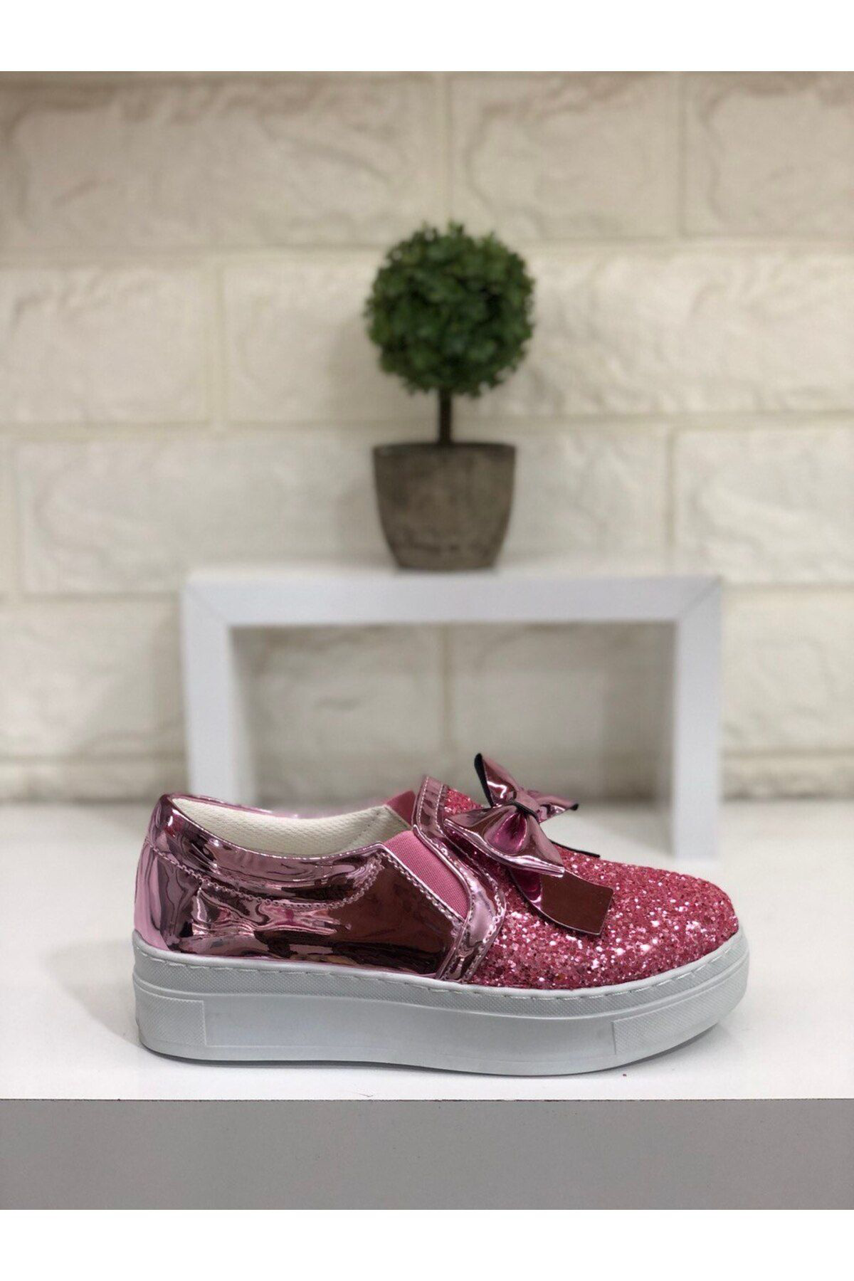 Cihanshoes Çocuk Pudra Simli Bağcikli Ayakkabi