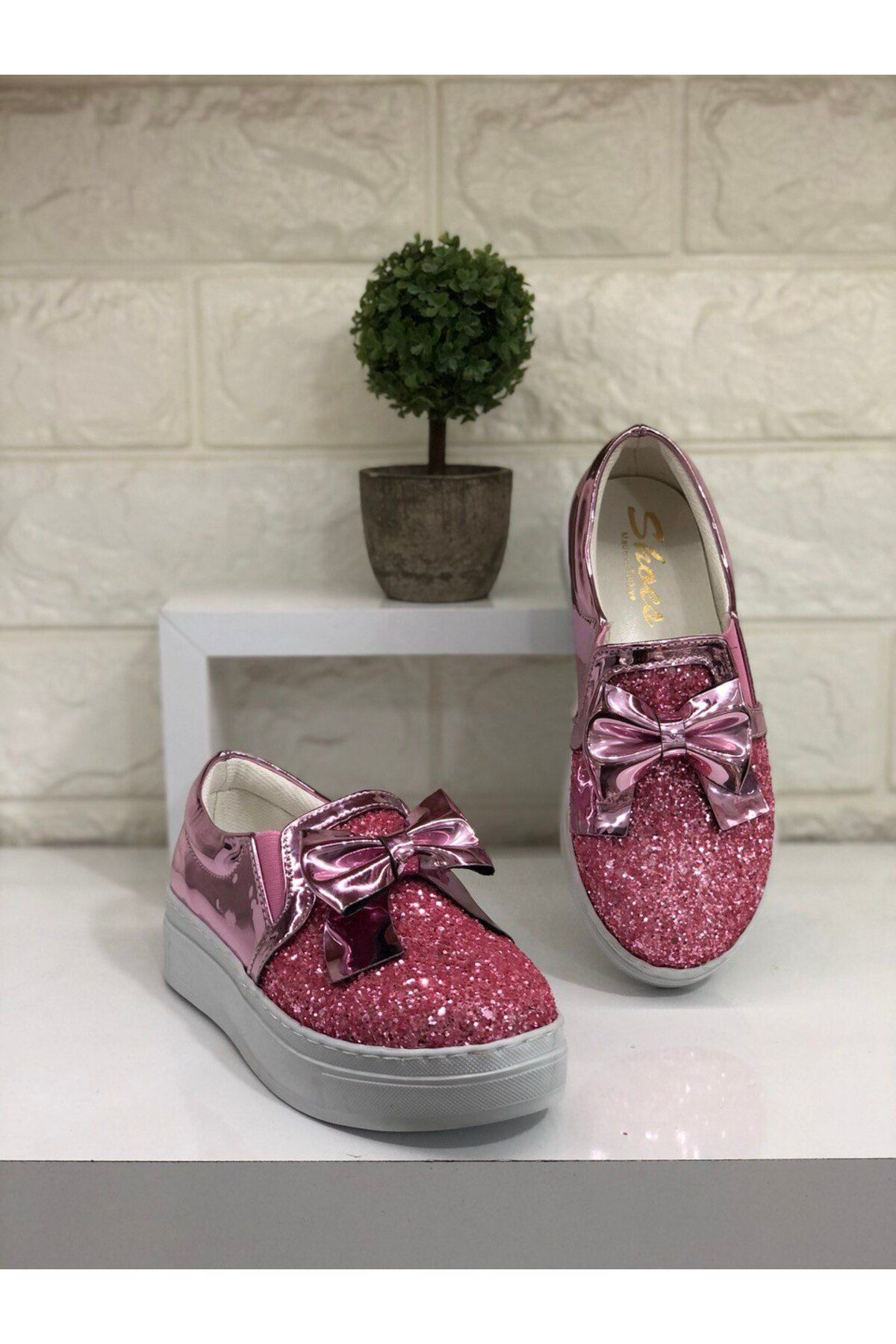 Cihanshoes Çocuk Pudra Simli Bağcikli Ayakkabi