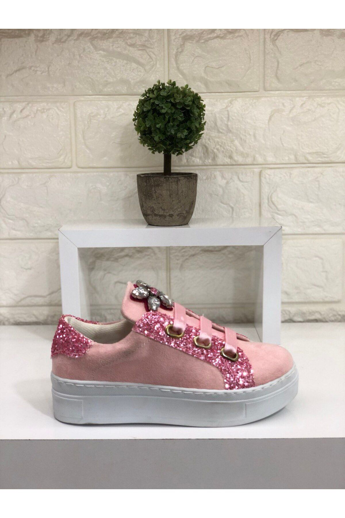 Cihanshoes Çocuk Pudra Simli Bağcikli Ayakkabi