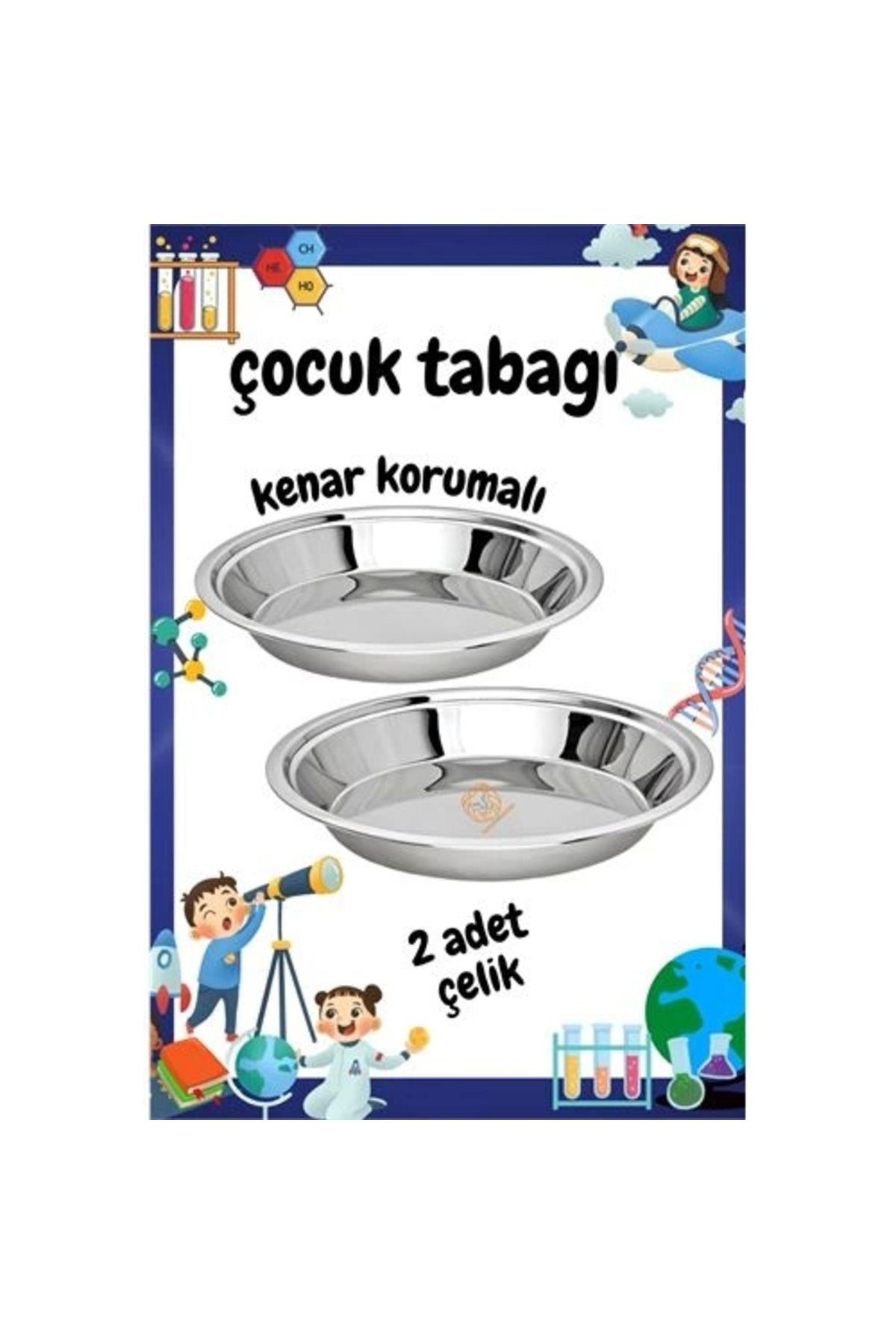 Ladesmedya Çocuk Tabaği Güvenli Kenarli Çelik 2 Adet 21 Cm