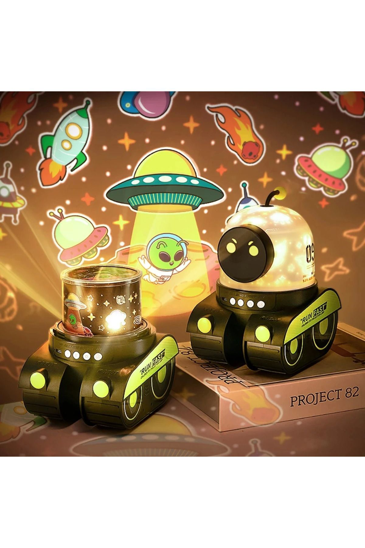Yusuftex Çocuklar İçin Eğitici Ve Eğlenceli Robot Temali Projektör Gece La