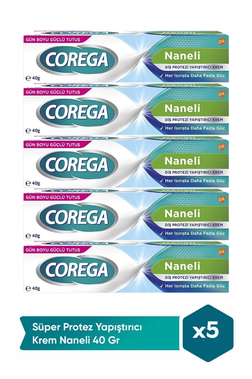 Corega  Süper Protez Yapiştirici Krem Naneli 40Gr X 5 Adet