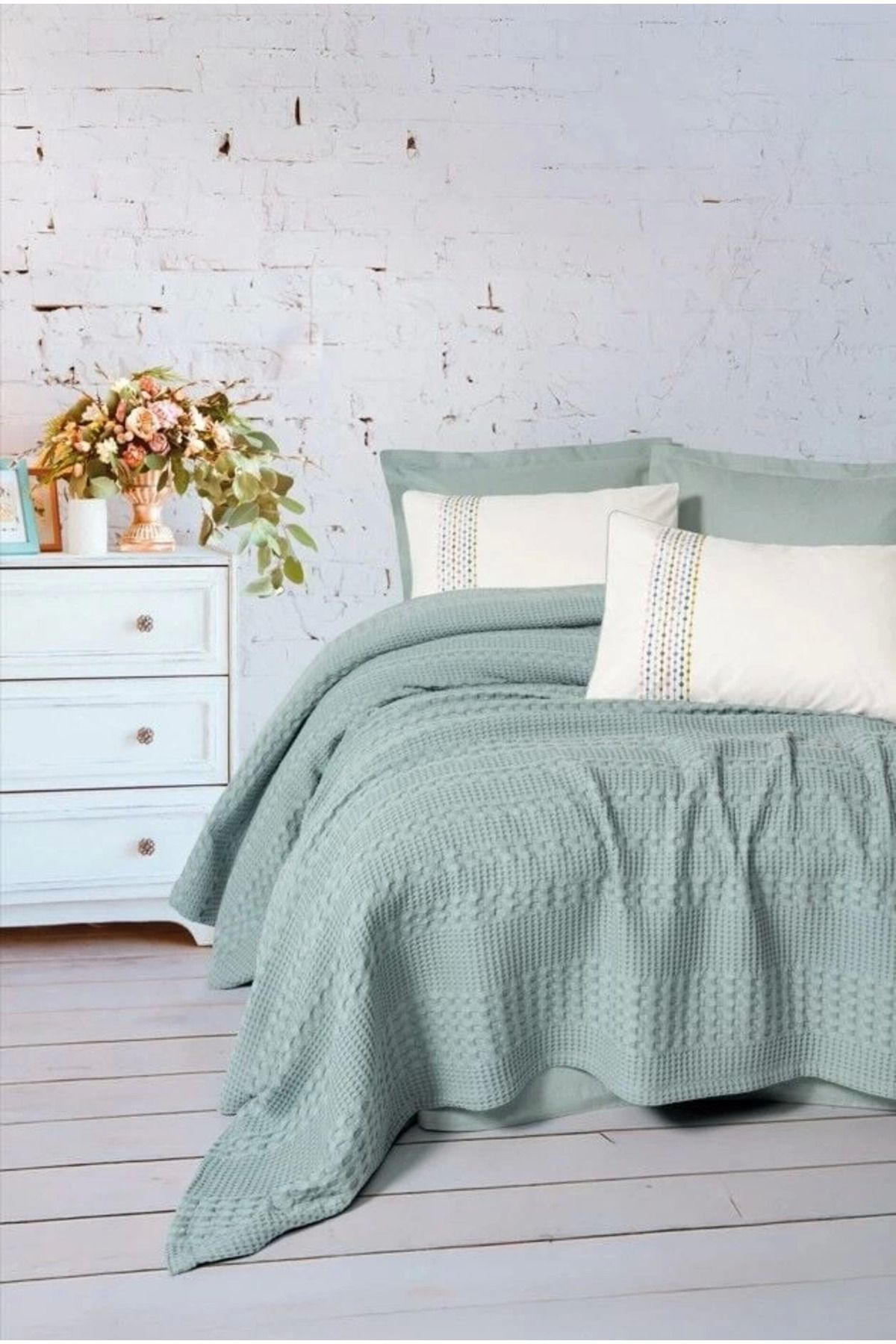 Yusuftex Cotton Box Aura Çift Kişilik Pike Takimi Pebble Mint