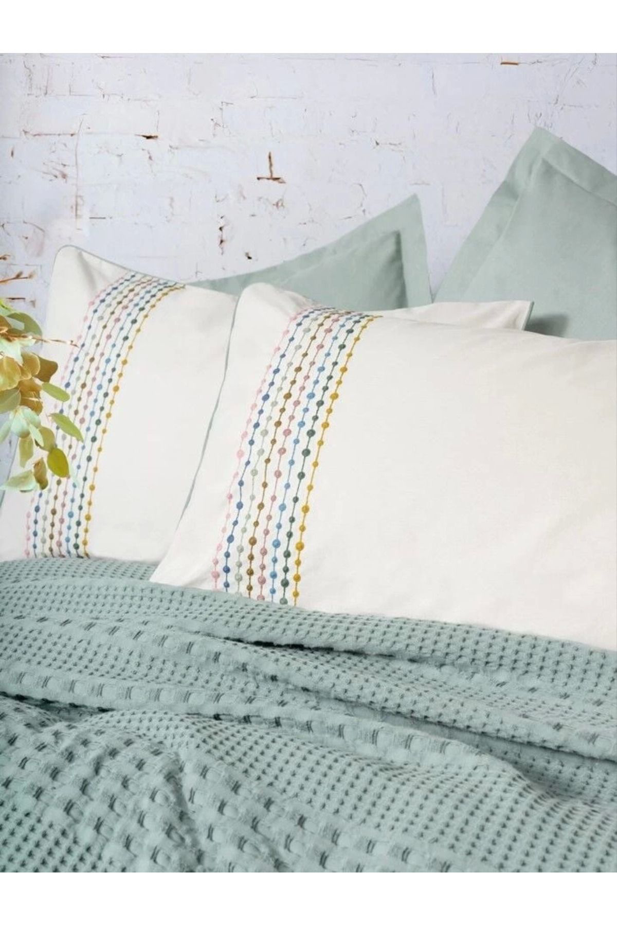 Yusuftex Cotton Box Aura Çift Kişilik Pike Takimi Pebble Mint