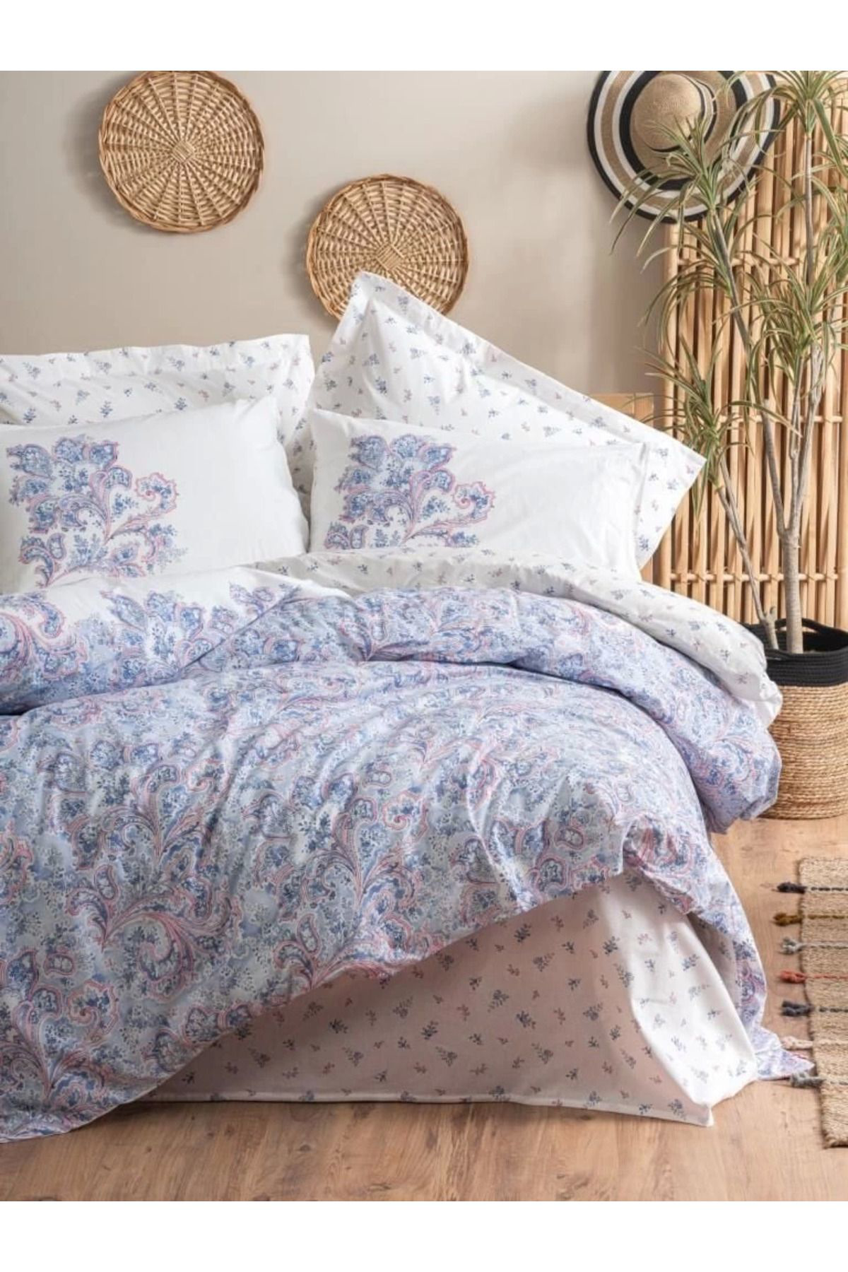 Yusuftex Cotton Box Bohem Nevresim Takimi Çift Kişilik Mapiya Mavi
