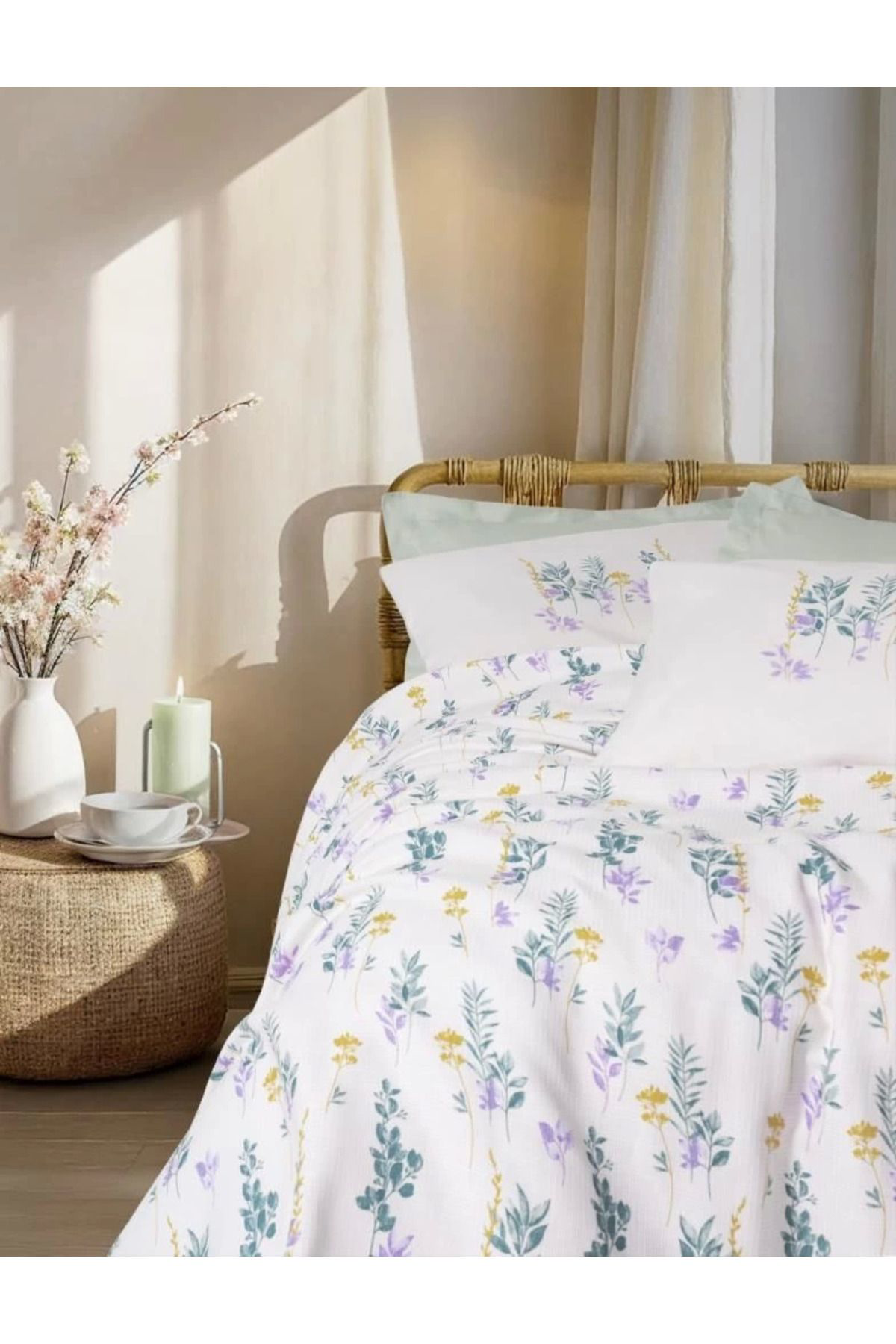 Yusuftex Cotton Box Estiva Çift Kişilik Pike Takimi Twig Mint
