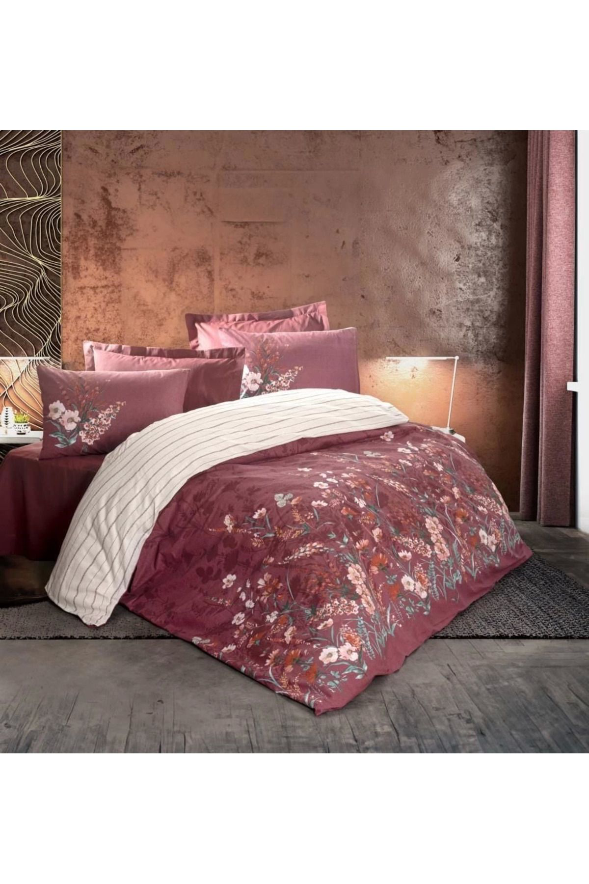 Yusuftex Cotton Box Feminen Çift Kişilik Nevresim Takimi Vina Bordo