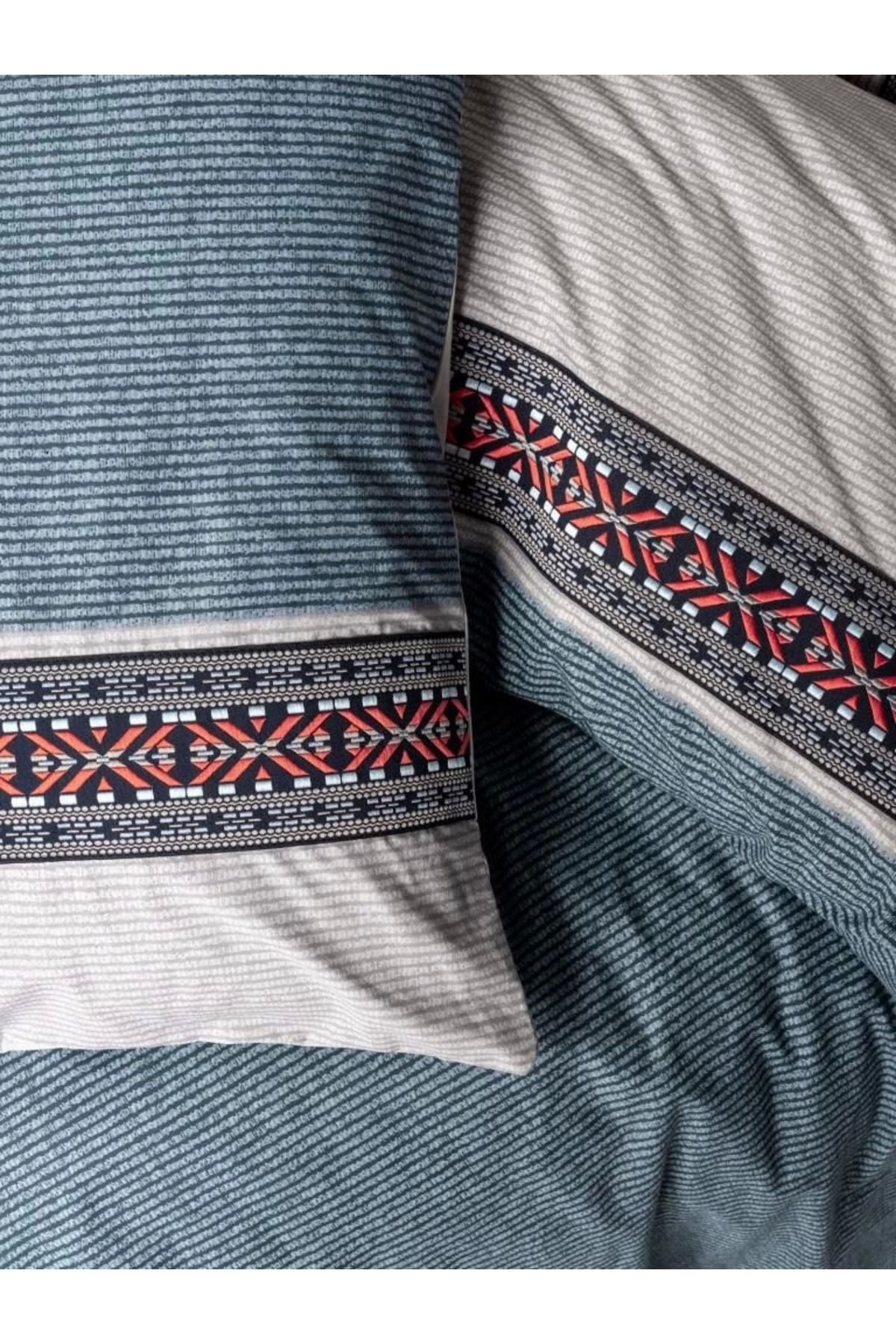 Yusuftex Cotton Box Folk Art Çift Kişilik Nevresim Takimi Polku Gri