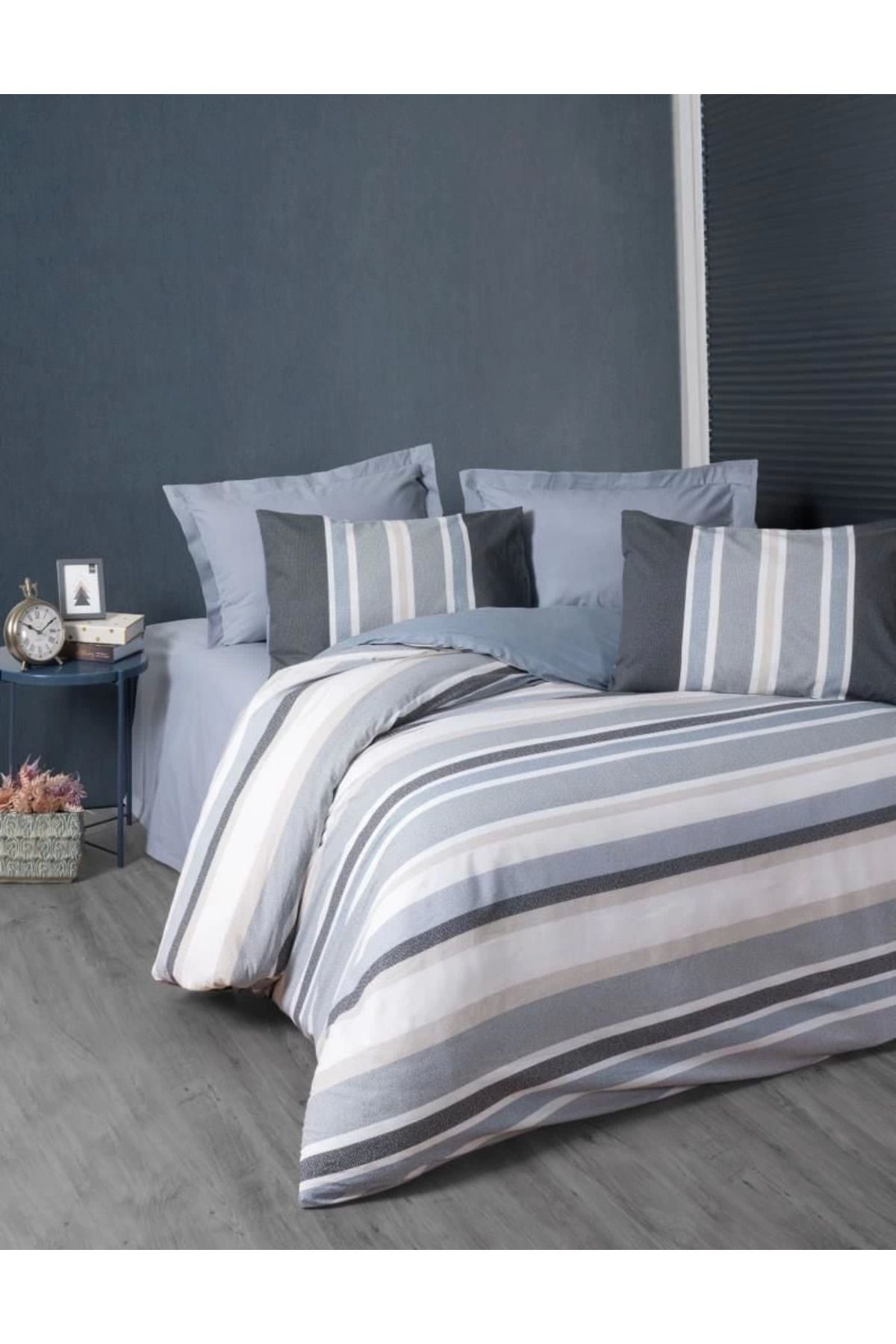 Yusuftex Cotton Box Line Nevresim Takimi Çift Kişilik Agahta Gri