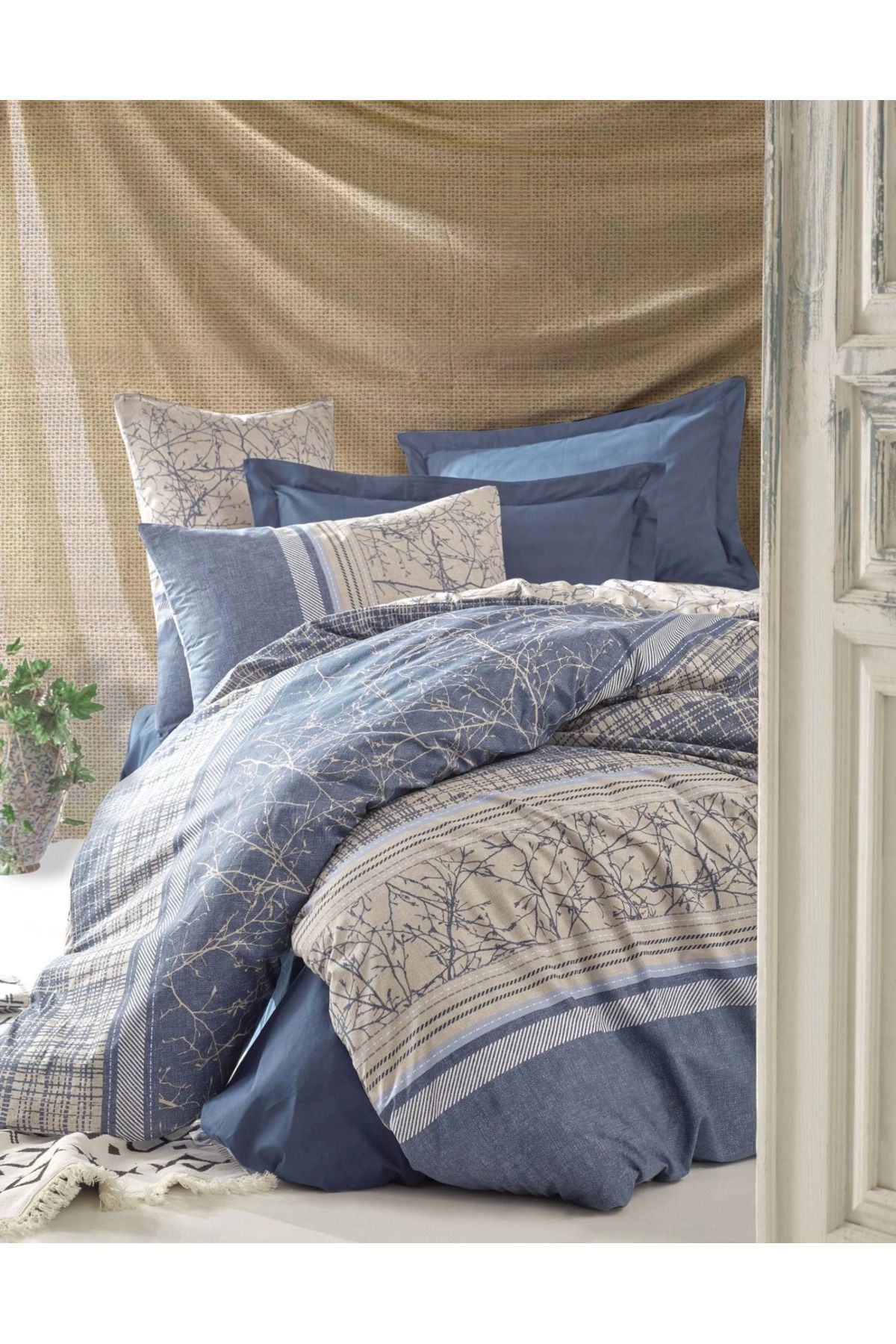 Yusuftex Cotton Box Toprak Serra Lacivert Tek Kişilik Nevresim Takimi