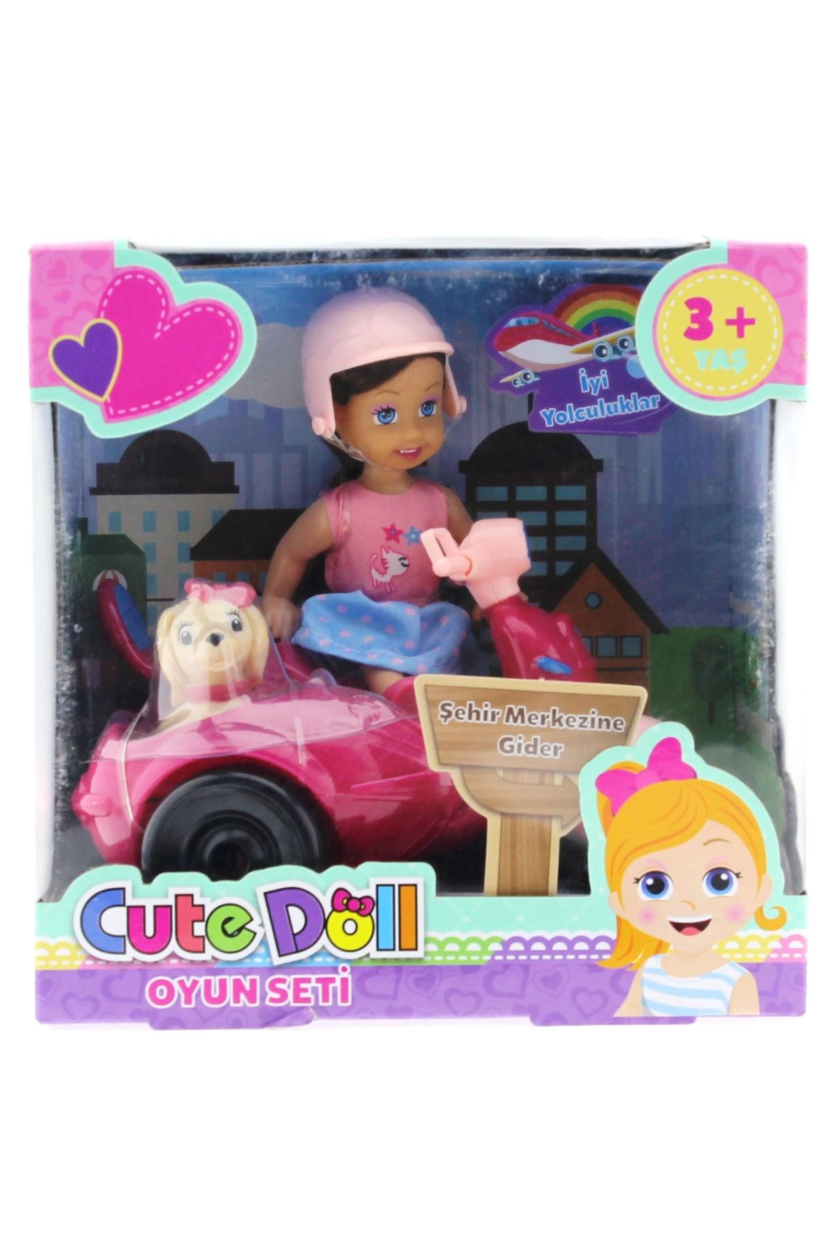 Yusuftex Cute Doll Mini Bebek Ve Köpekli Mor Motorsiklet
