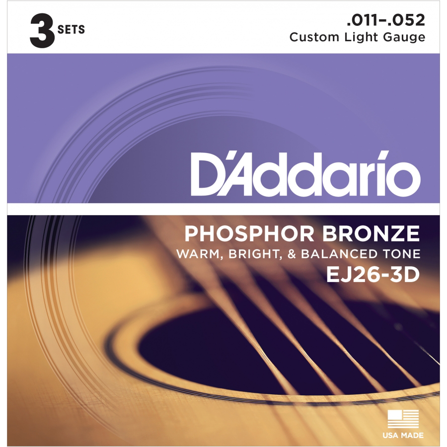 Daddario  Ej26-3D Akustik Gitar Tel Seti, 3'Lü Paket, Phosphor-Bro