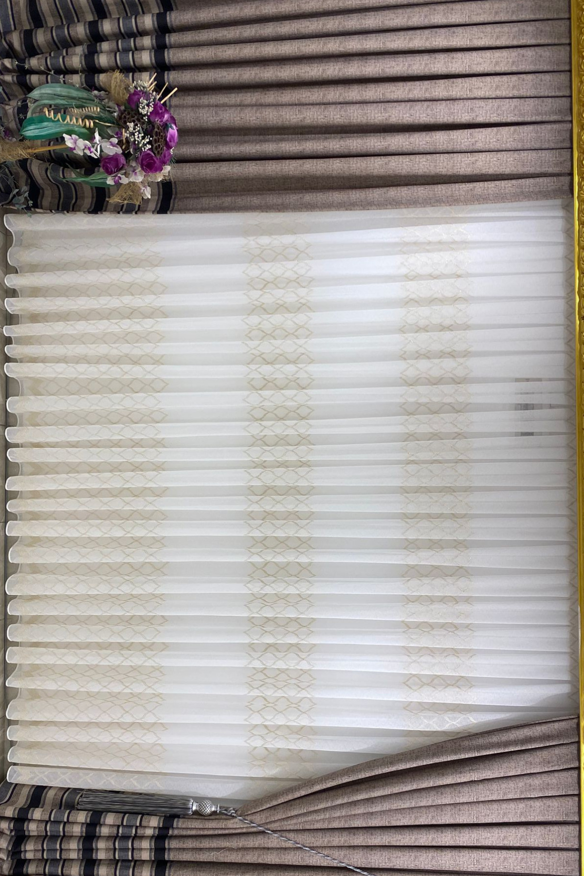 Özgün Home Dantel Belinda Baklava Desenli (1/3 Sik Pile) Ekru Tül Perde