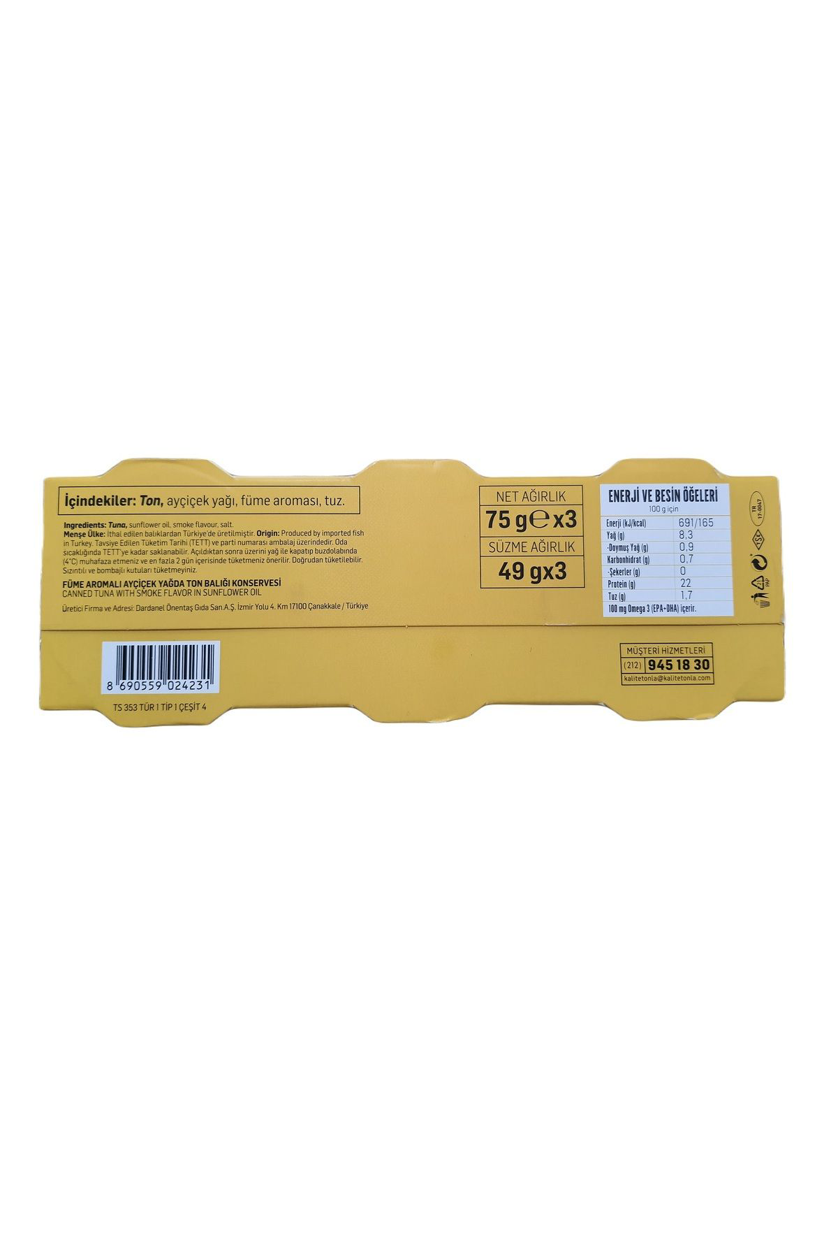 Dardanel  Tonla Ekonomik Ton Baliği 3X75g  6 Adet