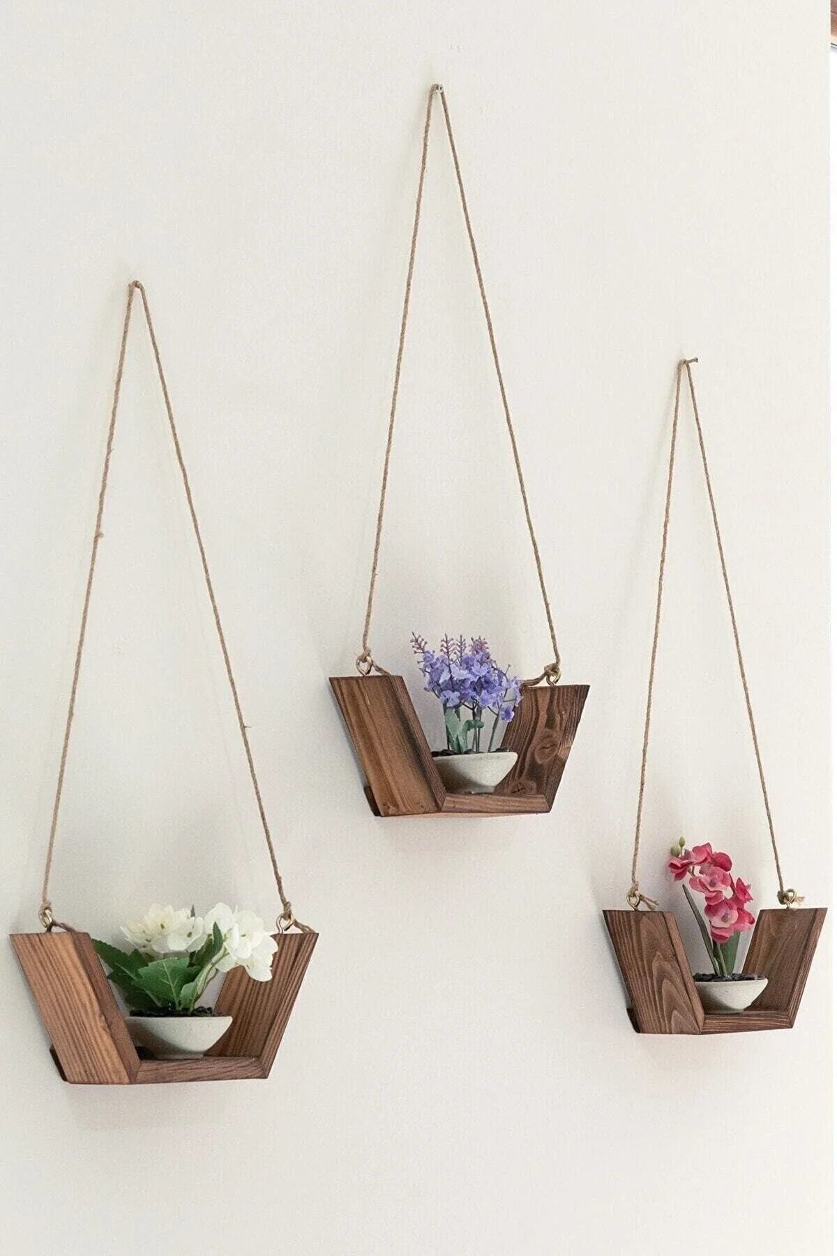 Worldofwood Dekoratif 3Lü Duvar Rafi Sandal Raf Çiçeklik