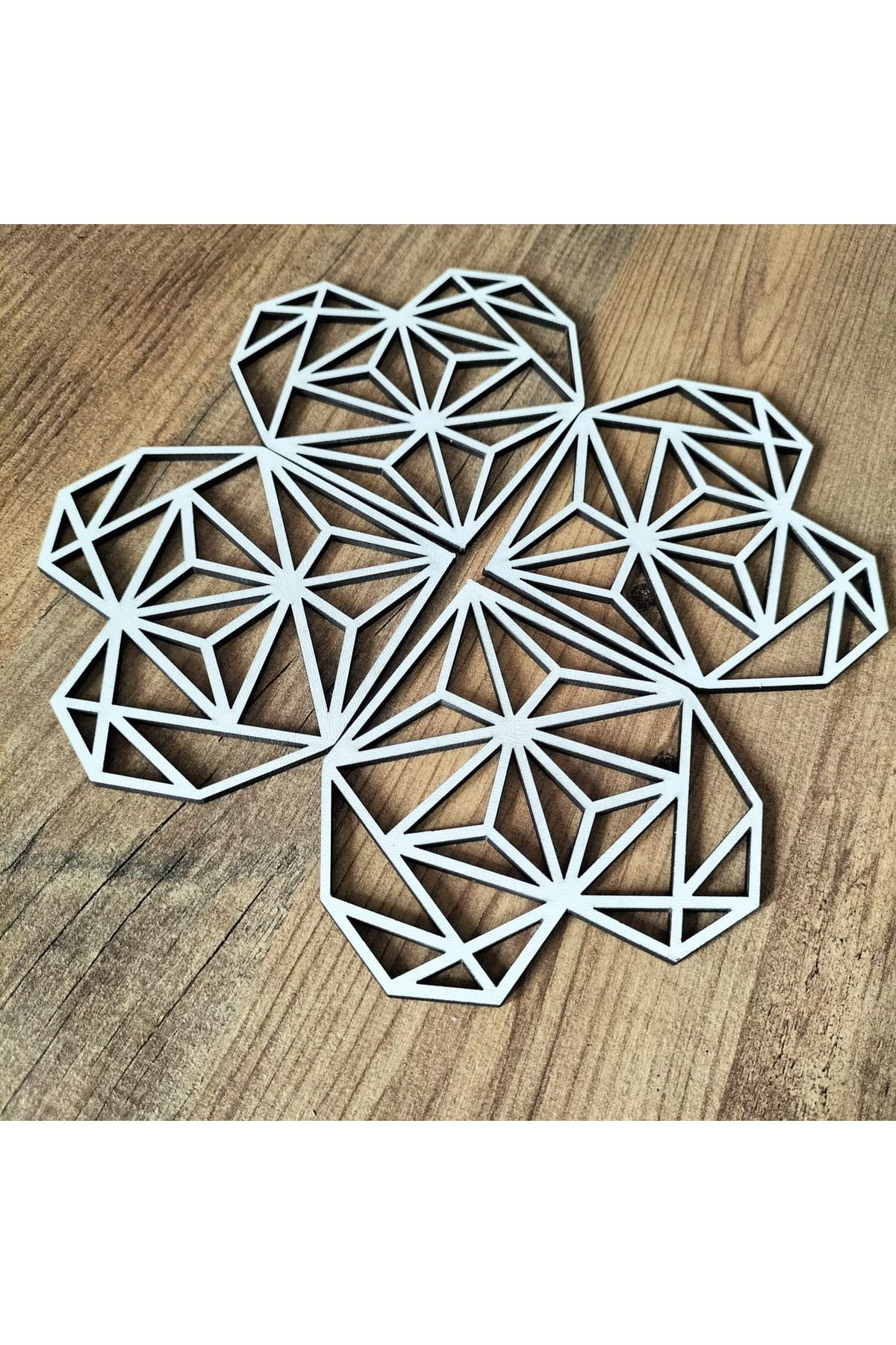 Leylaser Dekoratif Kalpli Beyaz Ahşap Sunumluk Bardak Altliği 10X10cm 4 Ad