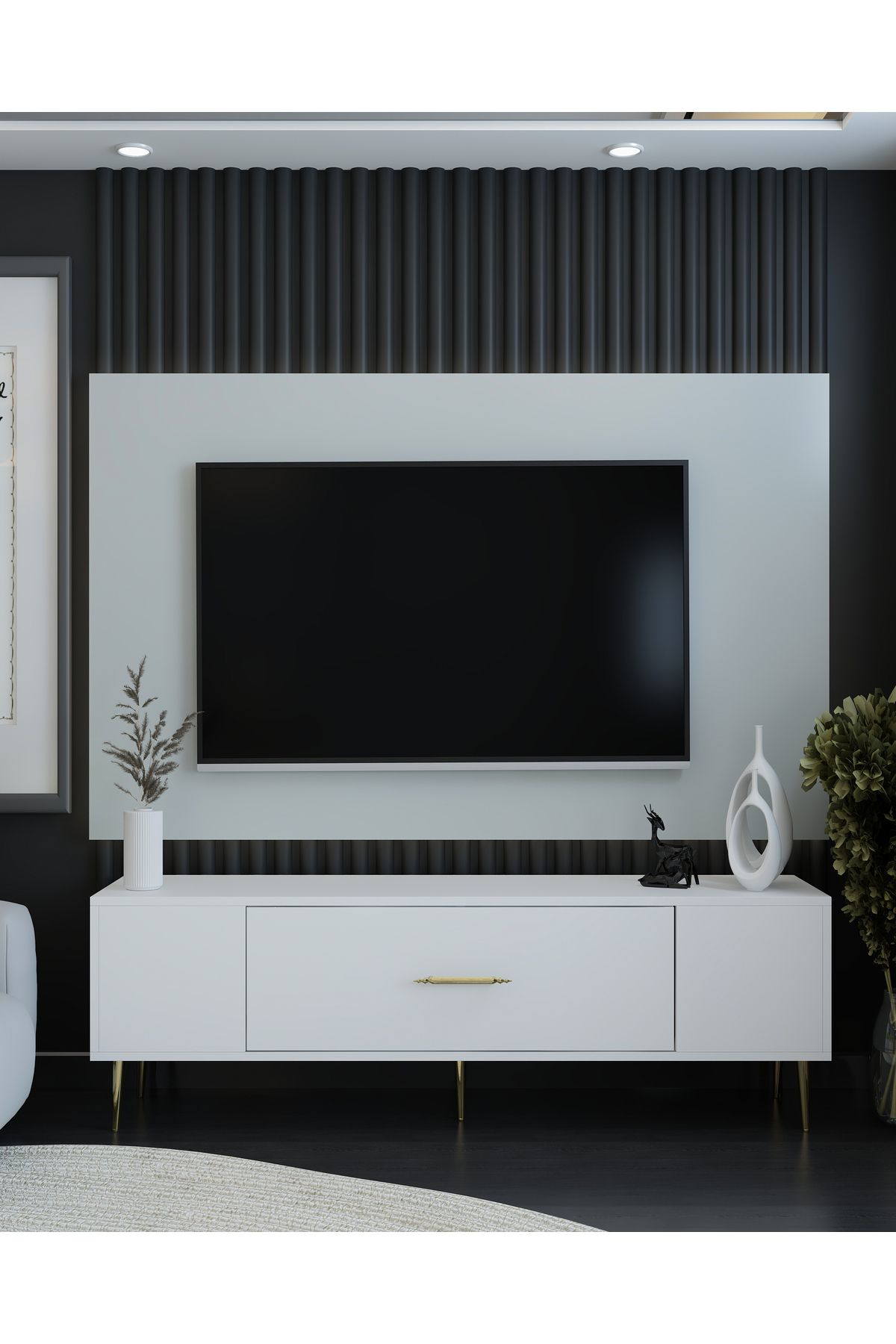 Cantek Dizayn Dekosct Tv Sehpasi Beyaz-Beyaz-Gümüş
