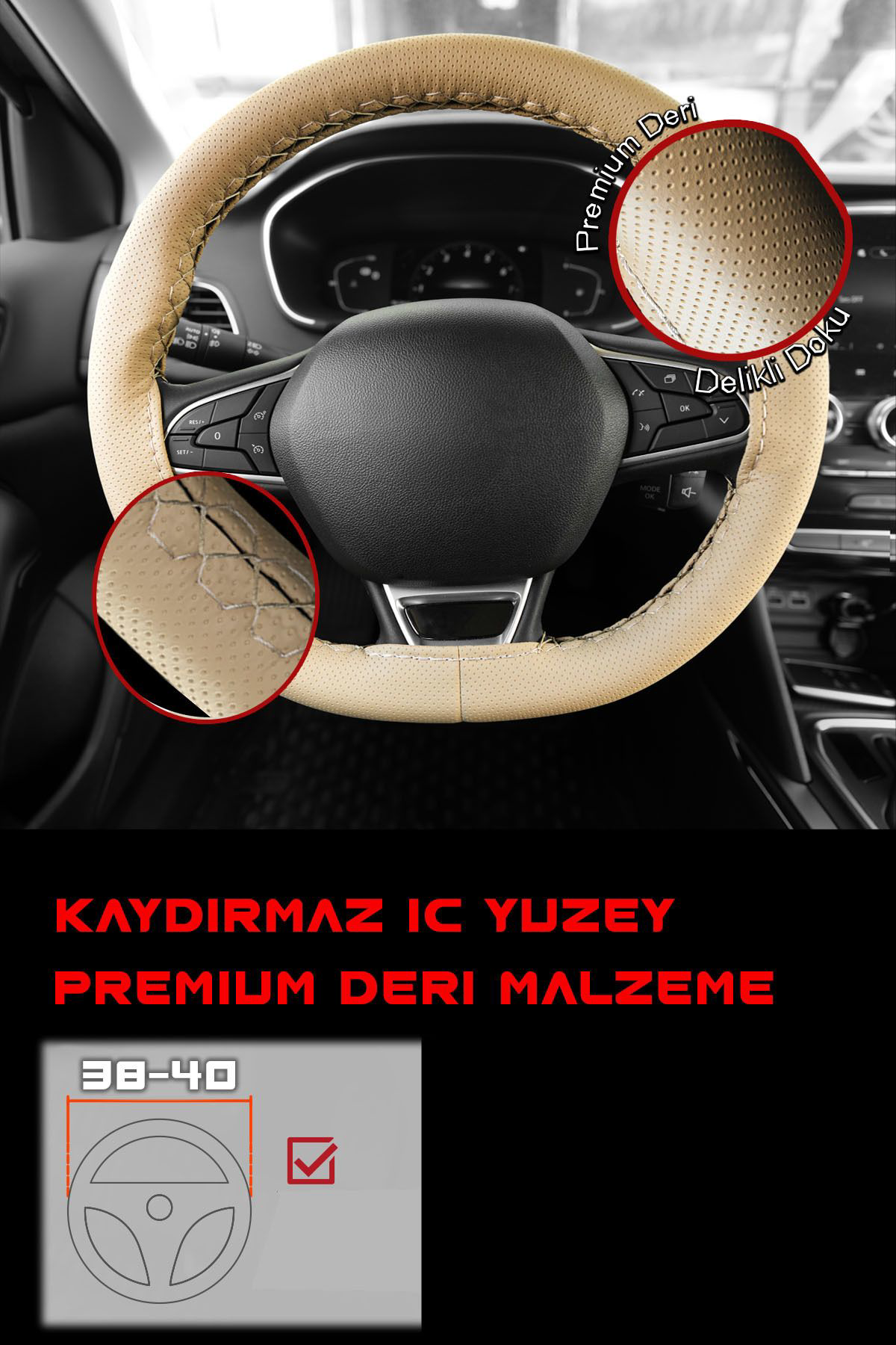 Deri Direksiyon Kılıfı Sarmalı Dikmeli Kokusuz Kılıf