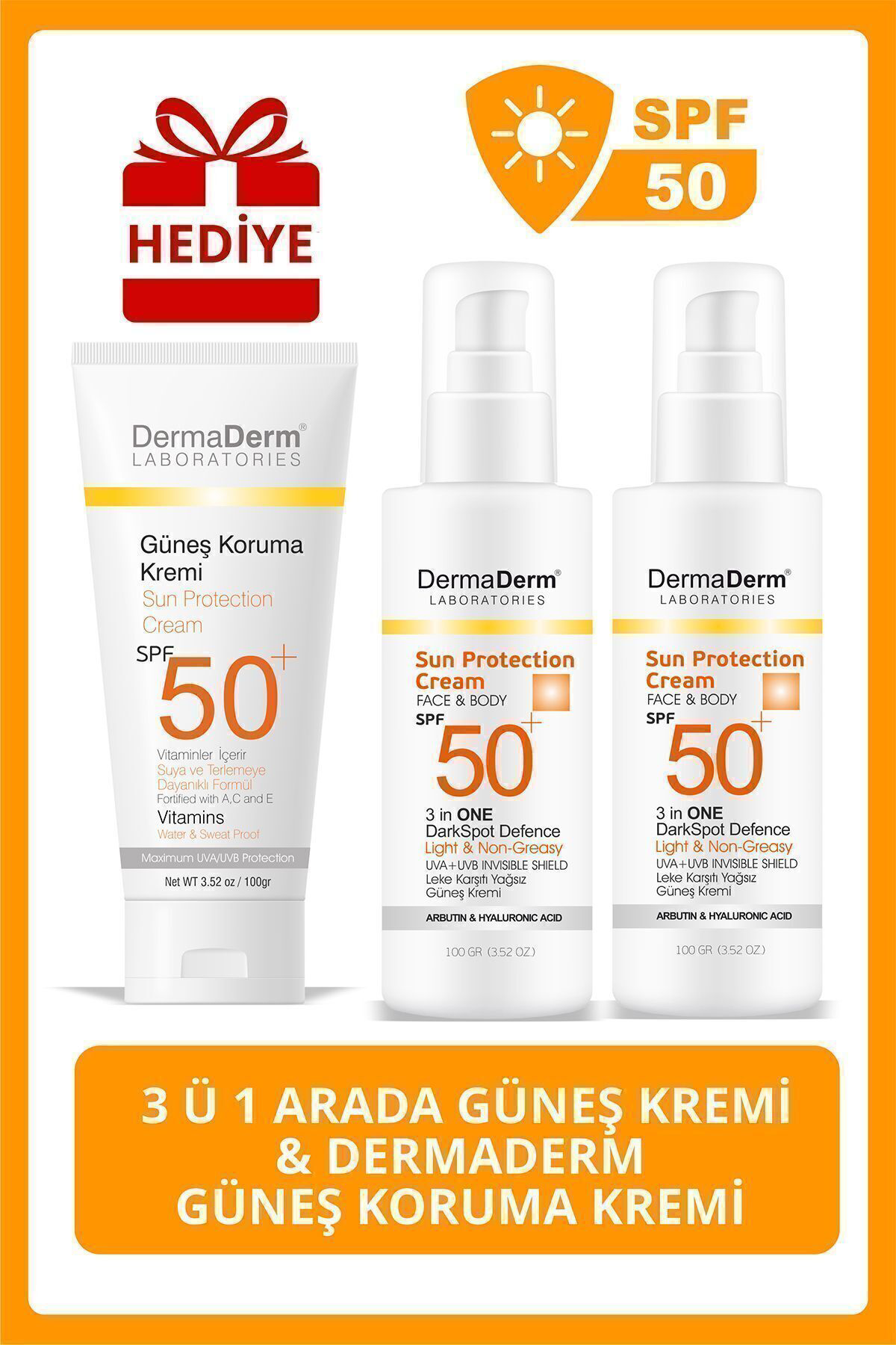 Dermaderm Laboratories Dermaderm Spf 50+ Güneş Kremi 100Ml 2 Adet Ve Dermaderm Güneş Kor