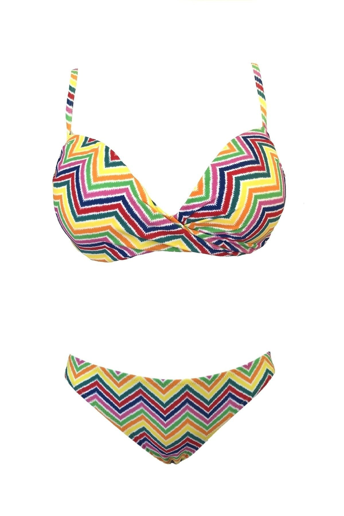 Blackspade Destekli Push-Up Bikini Takimi Sari Zigzag Desenli