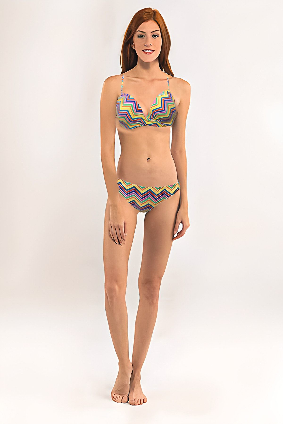 Blackspade Destekli Push-Up Bikini Takimi Sari Zigzag Desenli