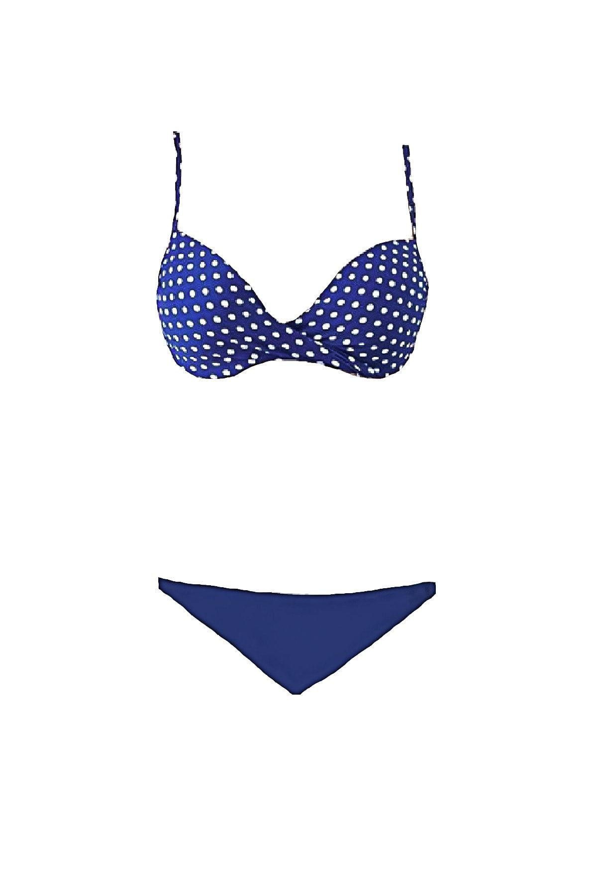 Blackspade Destekli Push-Up Bikini Takimi Lacivert Puantiye Desenli