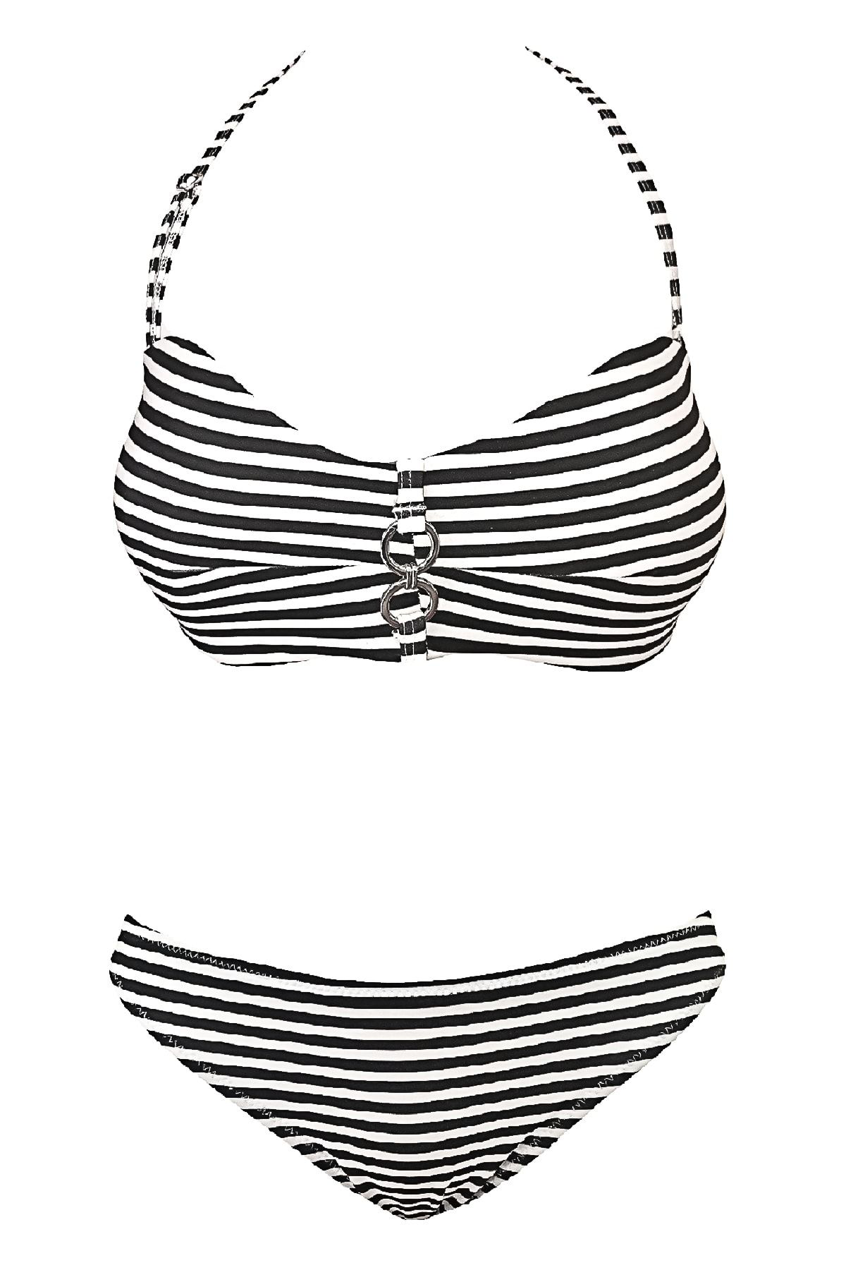 Blackspade Desteksiz Balensiz Straplez Bikini Takimi Siyah Beyaz Çizgili