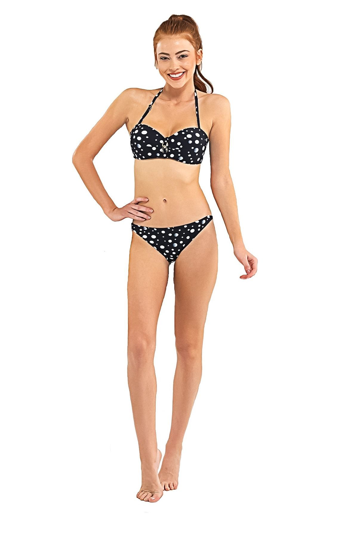 Blackspade Desteksiz Balensiz Straplez Bikini Takimi Puantiyeli Siyah