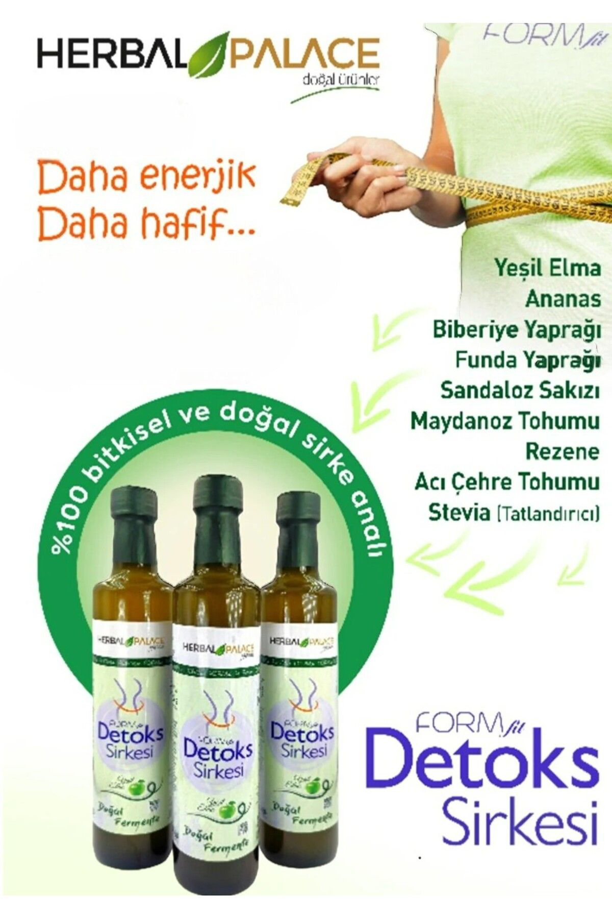 Herbal Palace Detox Sirkesi Yeşil Elma Aromali Formfit 500 Ml