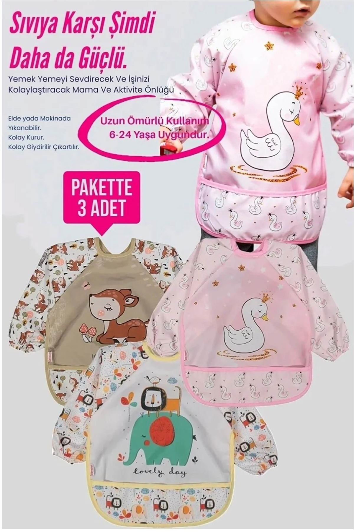 diamondstar Bebechi Hayvan Figürlü Sıvı Geçirmez 3'lü Paket Uzun