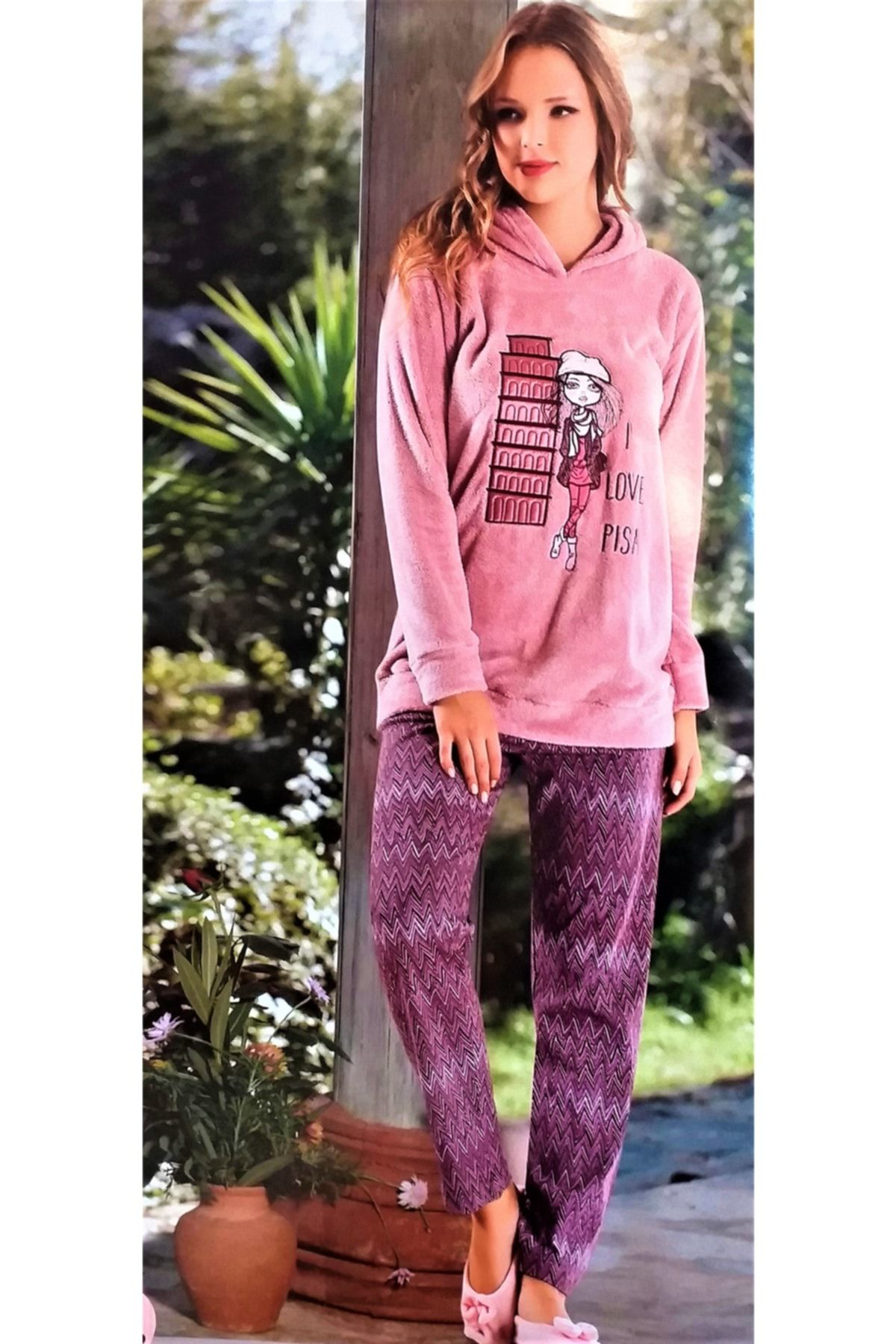Gecem Dika Kapüşonlu Wellsoft Pamuklu Kadin Pijama Takimi