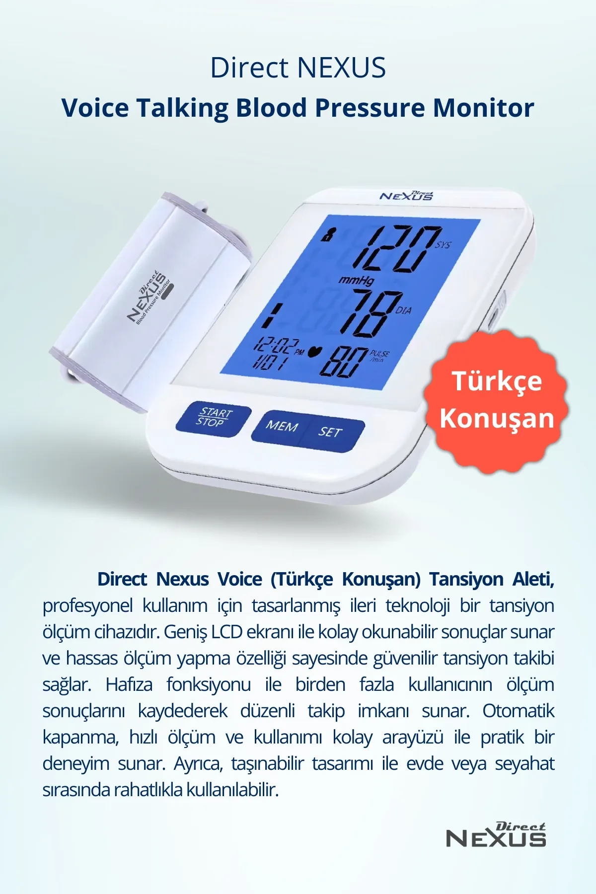 Direct Nexus  Voice Konuşan Otomatik Tansiyon Aleti