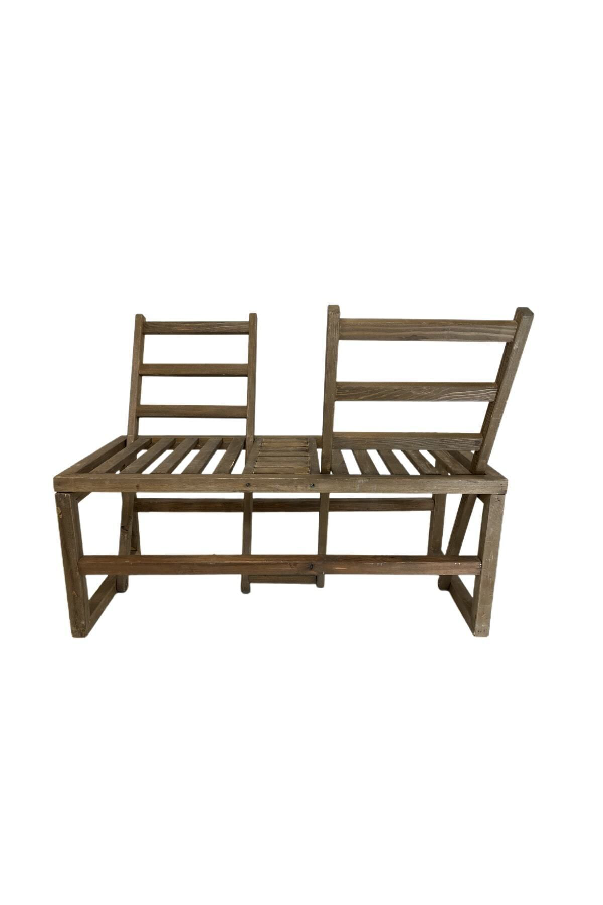 Rusthing Doğal Ahşap Çift Yönlü Bahçe Aşk Banki 110X48 Cm Bench Sandalye D