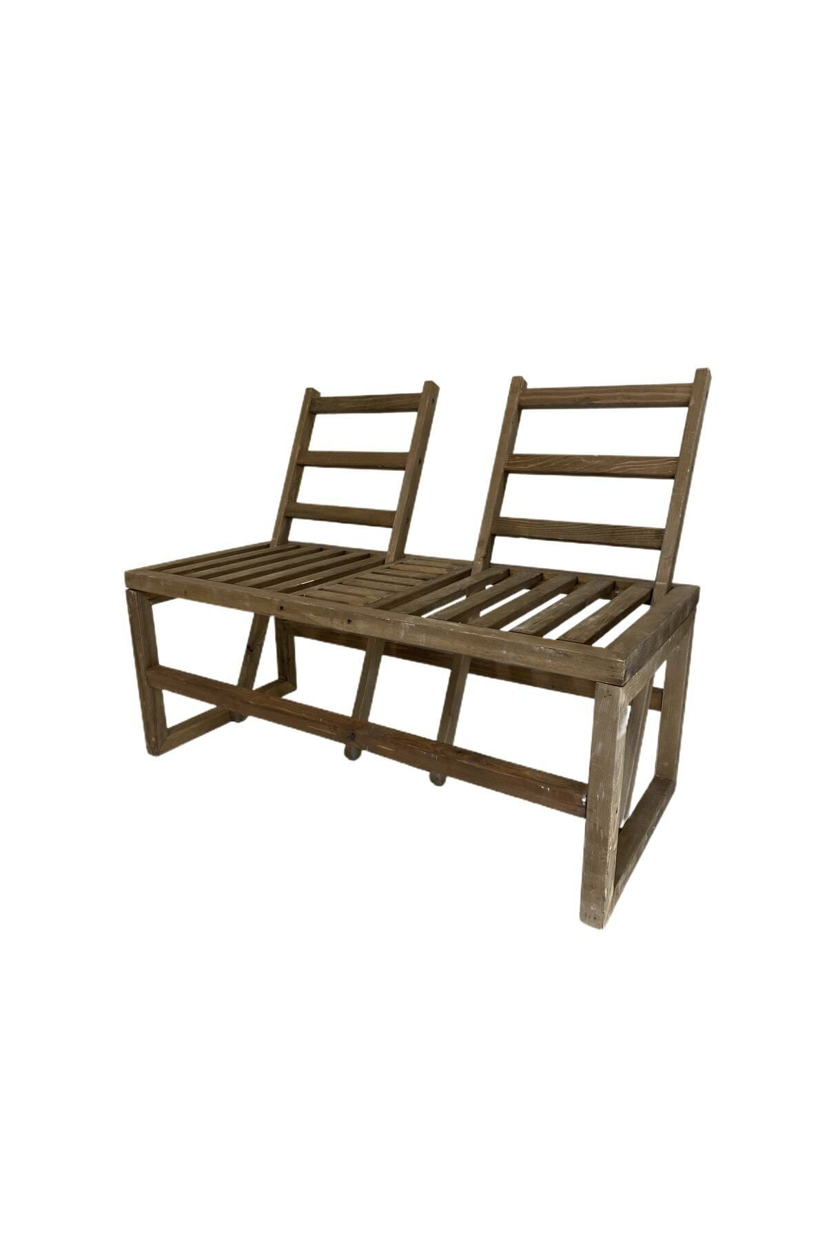 Rusthing Doğal Ahşap Çift Yönlü Bahçe Aşk Banki 110X48 Cm Bench Sandalye D