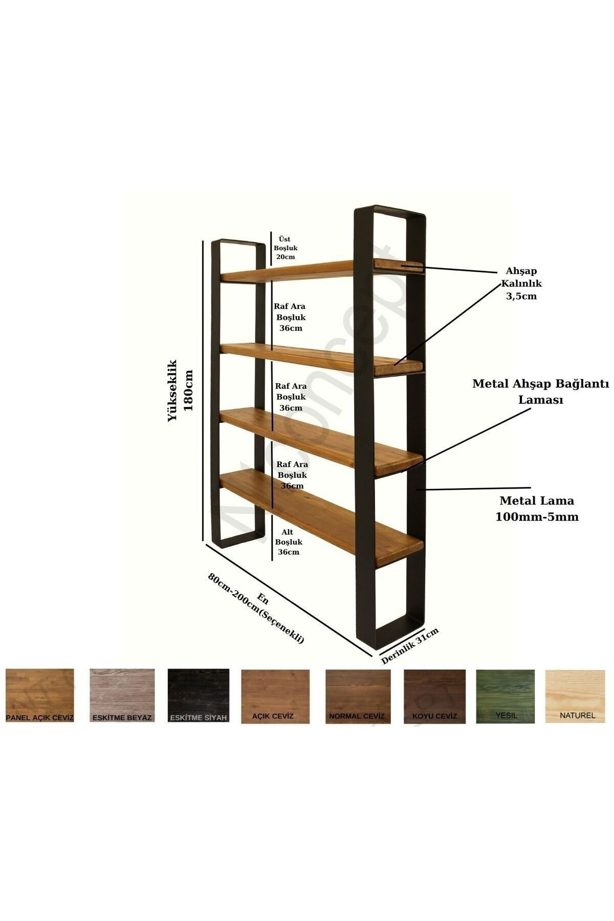 Nt Concept Doğal Ahşap Ofis Kitaplik(En120cm-Yükseklik180cm-Derinlik35cm)