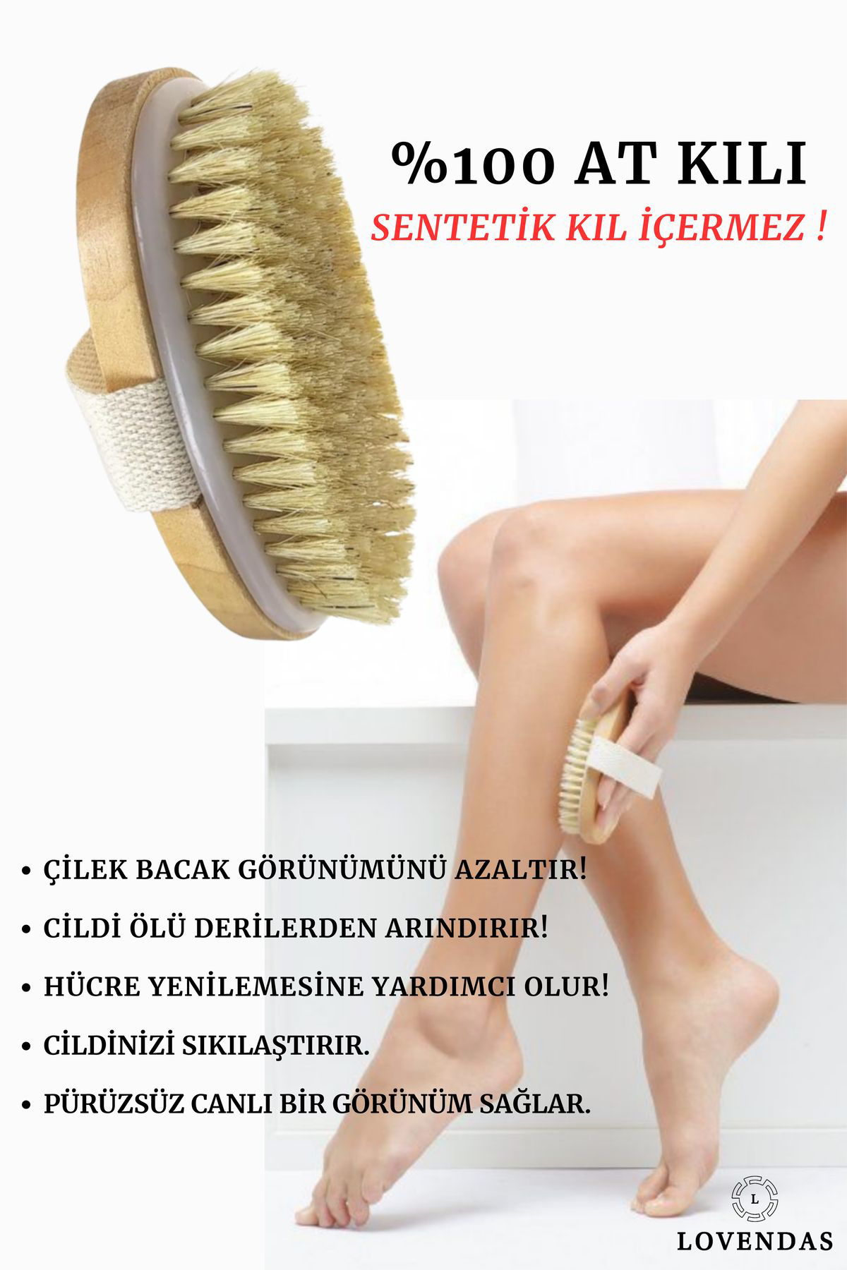 Lovendas Doğal At Kili Firçasi % 100 - Selülit Firçasi Kuru Firçalama